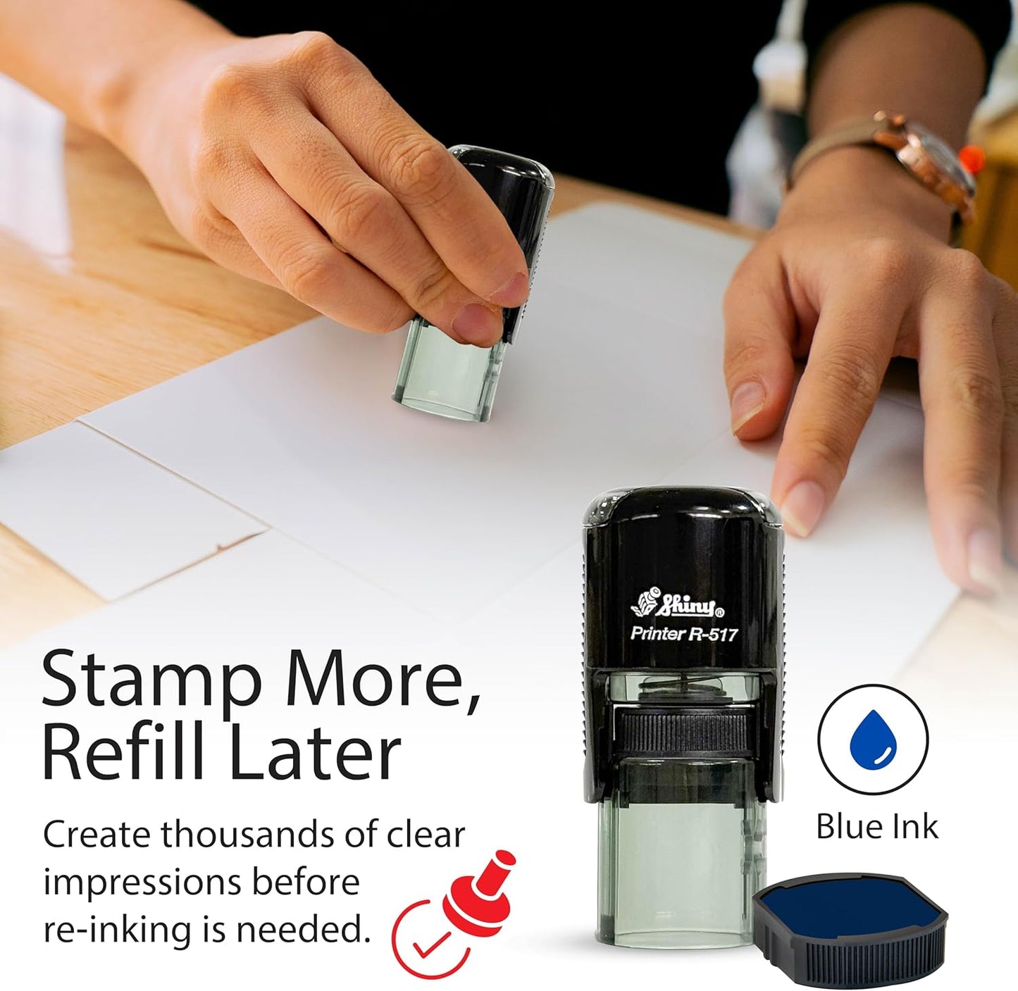 Shiny Wow Teacher Stamp, Round Self Inking Stamp for Classroom, Blue Ink