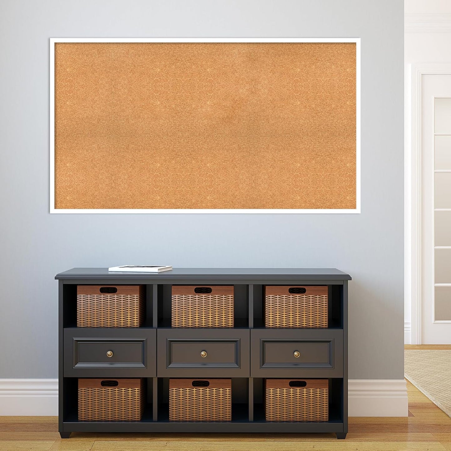 Amanti Art Natural Cork Board for Wall, 31x55 Vision Board with White Frame, Oversize Corkboard Office Decor for Home Organization, Modern Corkboard Pinboard to Display Items for Home Organization in