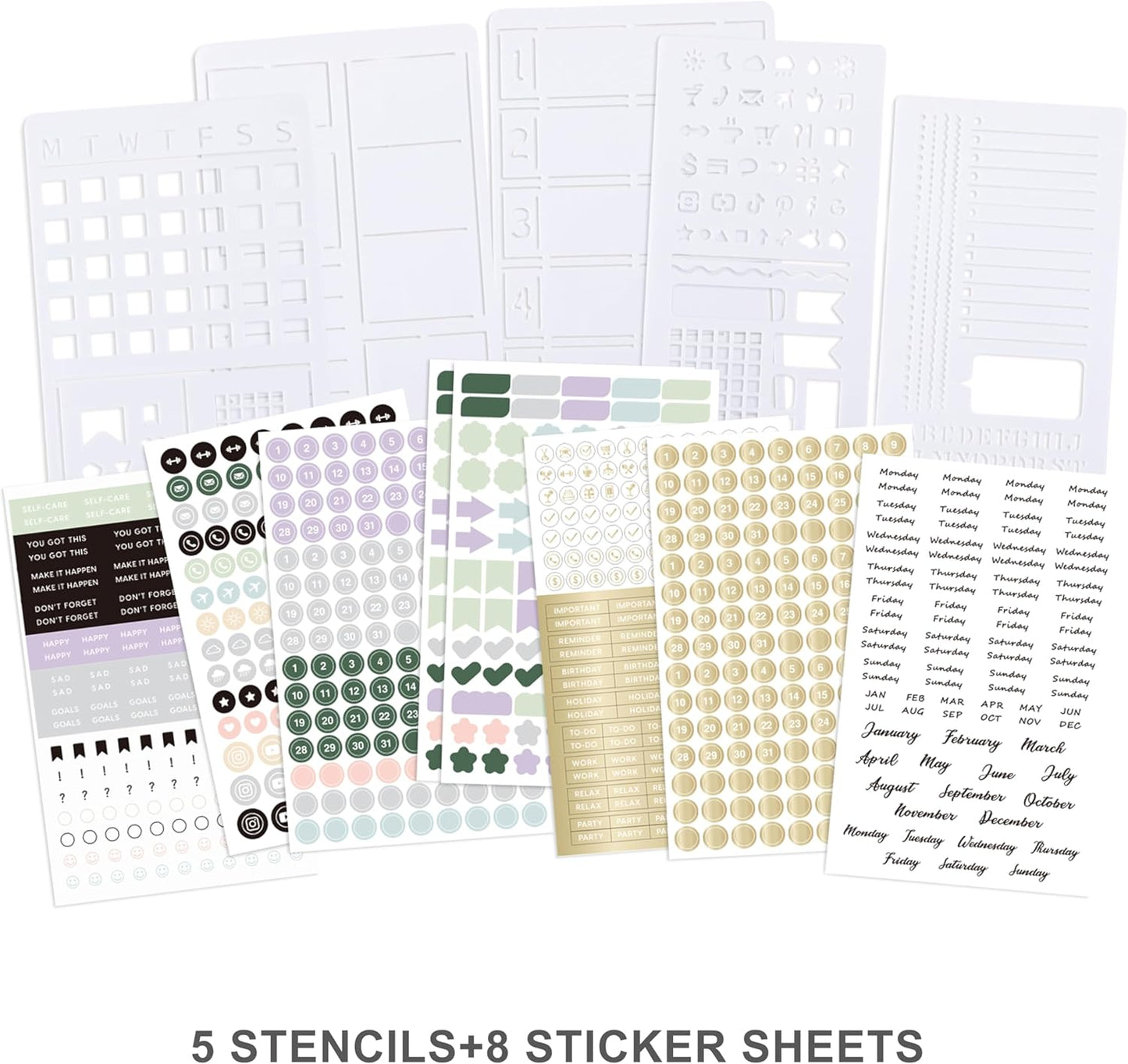 &And Per Se Dotted Journal Notebook Set, A5 Hardcover Dotted Journal (Black), 6 Fineliner Pens, 8 Sticker, 5 Stencil Sheets & 6 Washi Tapes, Journaling Supplies for Planner Schedule