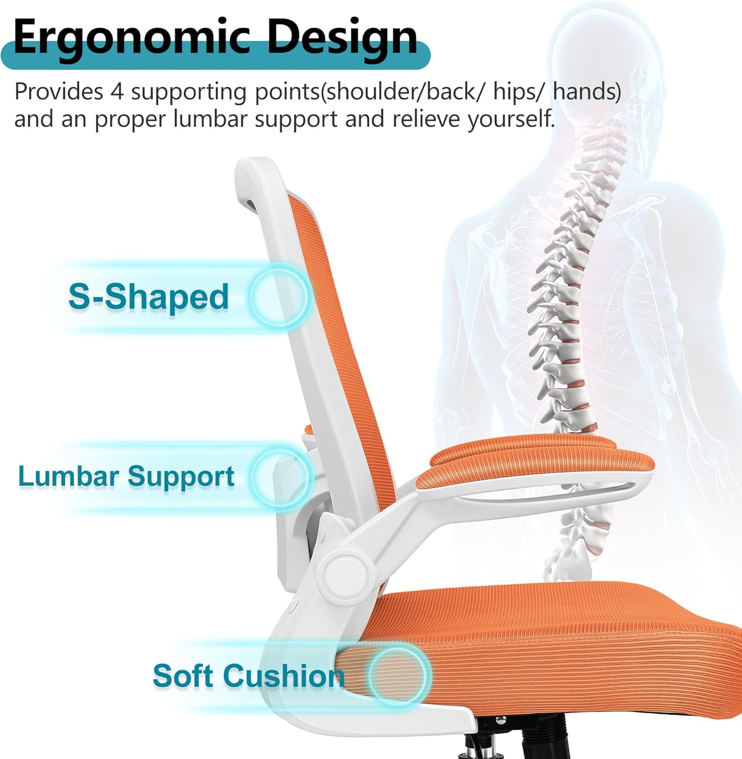 FelixKing Office Chair, Ergonomic Desk Chair Breathable Mesh Chairs with Adjustable High Back Lumbar Support Flip-up Armrests, Executive Swivel Comfy Task Computer Chairs for Home Office Sunset Orange