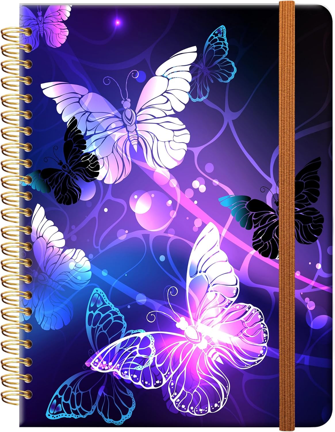 Ruled Spiral Writing Notebook,A5 Hardcover Lined College Journal for Women Lady,Fashion Puppy Watercolor Strong Twin-Wire Binding with Premium Paper,8.4" X 6",Perfect for School,Office,Home Gifts(Night Glowing Butterfly)
