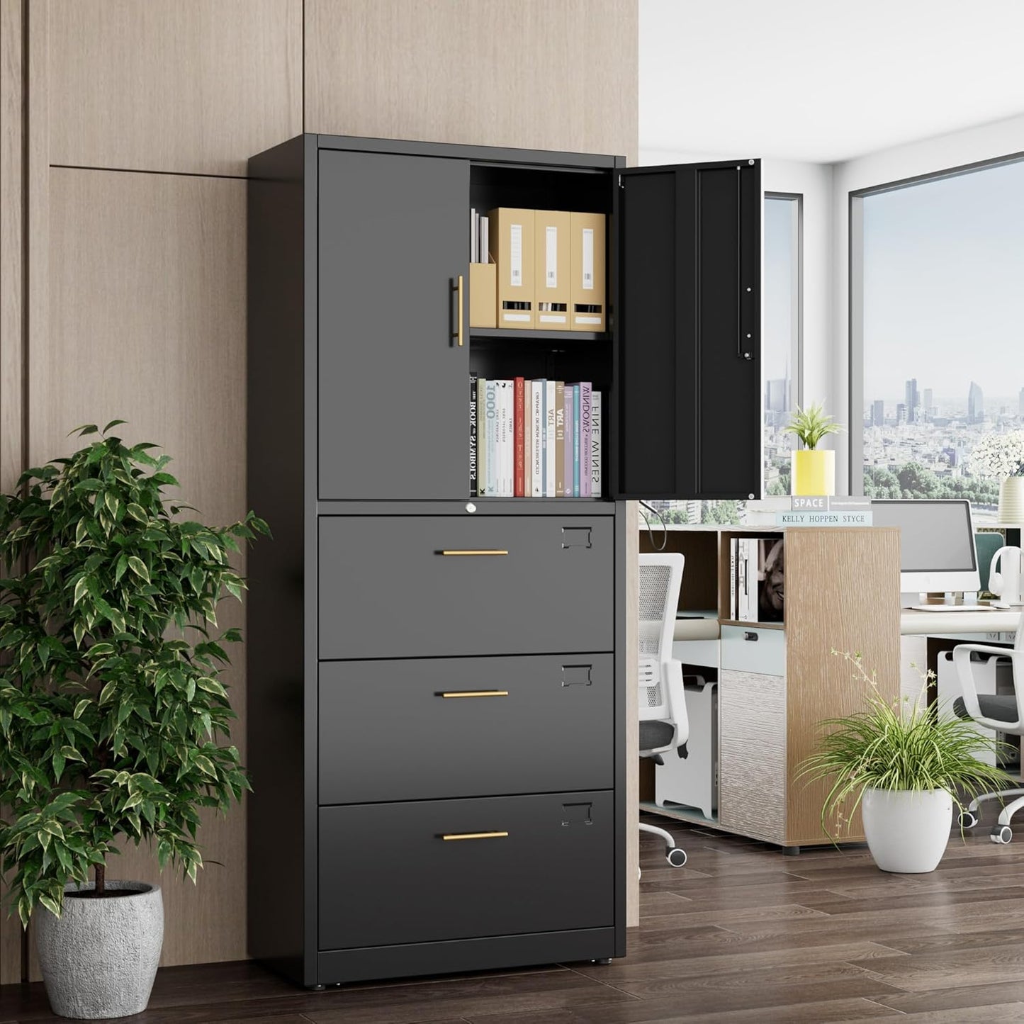 3 Drawer Lateral File Cabinet with Lock, Metal Filing Storage Cabinet with Locking Doors and Adjustable Shelf for Home, Office, School, Fits A4/Letter/Legal Size Folders, Assembly Required