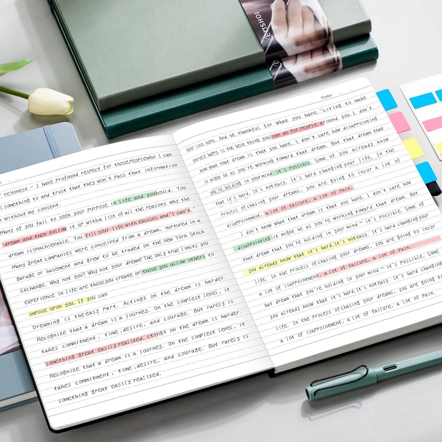 EMSHOI Hardcover Leather Lined Journal, 8.5" x 11" A4 College Ruled Notebook for Women & Men – 192 Pages, 100 GSM Thick Paper, Professional Work Journal with Sticky Notes, Gray-Blue