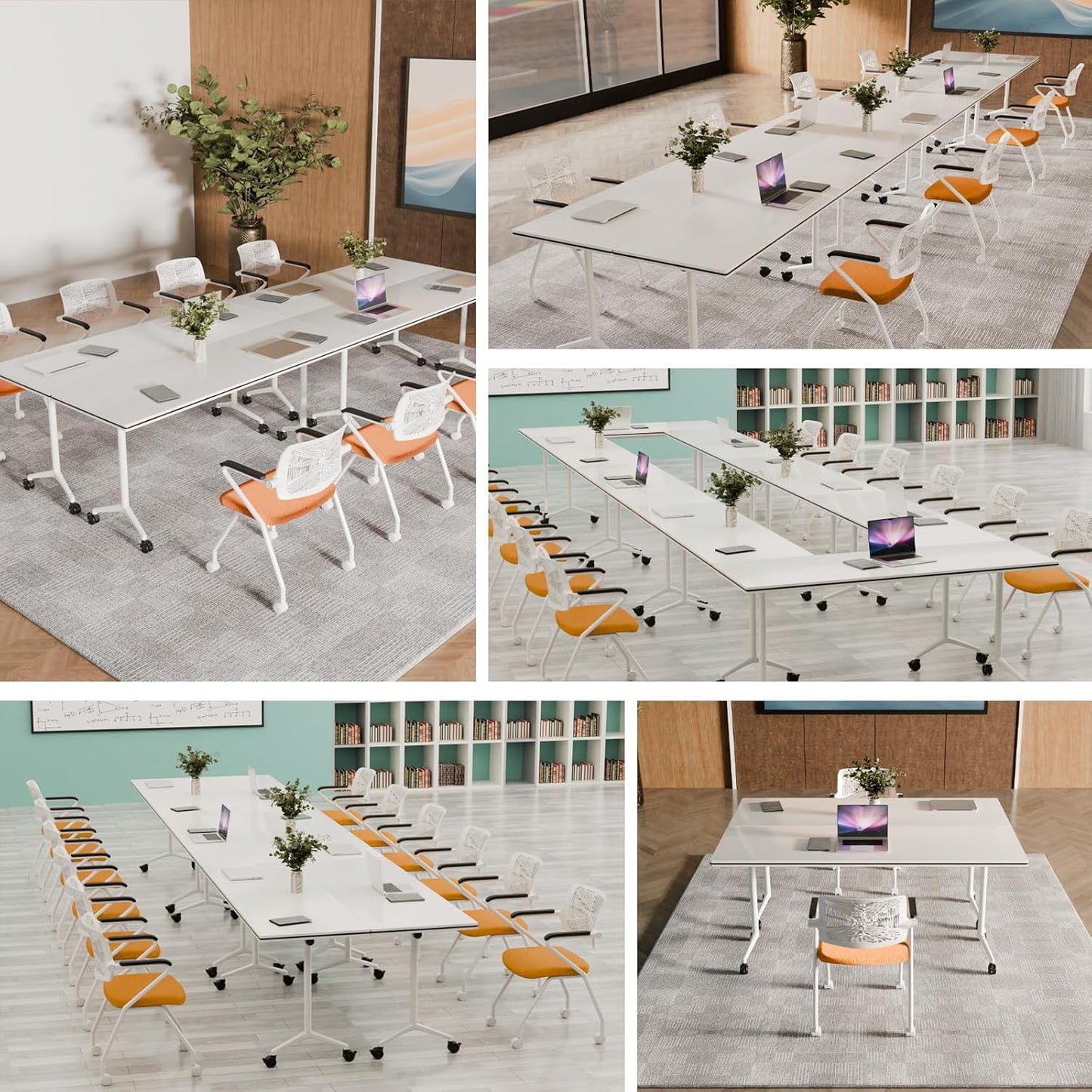 Conference Table, Folding Conference Tables for 2-20 People, Modern Conference Room Table with Wheels, Super Sturdy Large Rectangle Mobile Meeting Seminar Tables for Office (6PCS 55.1in)
