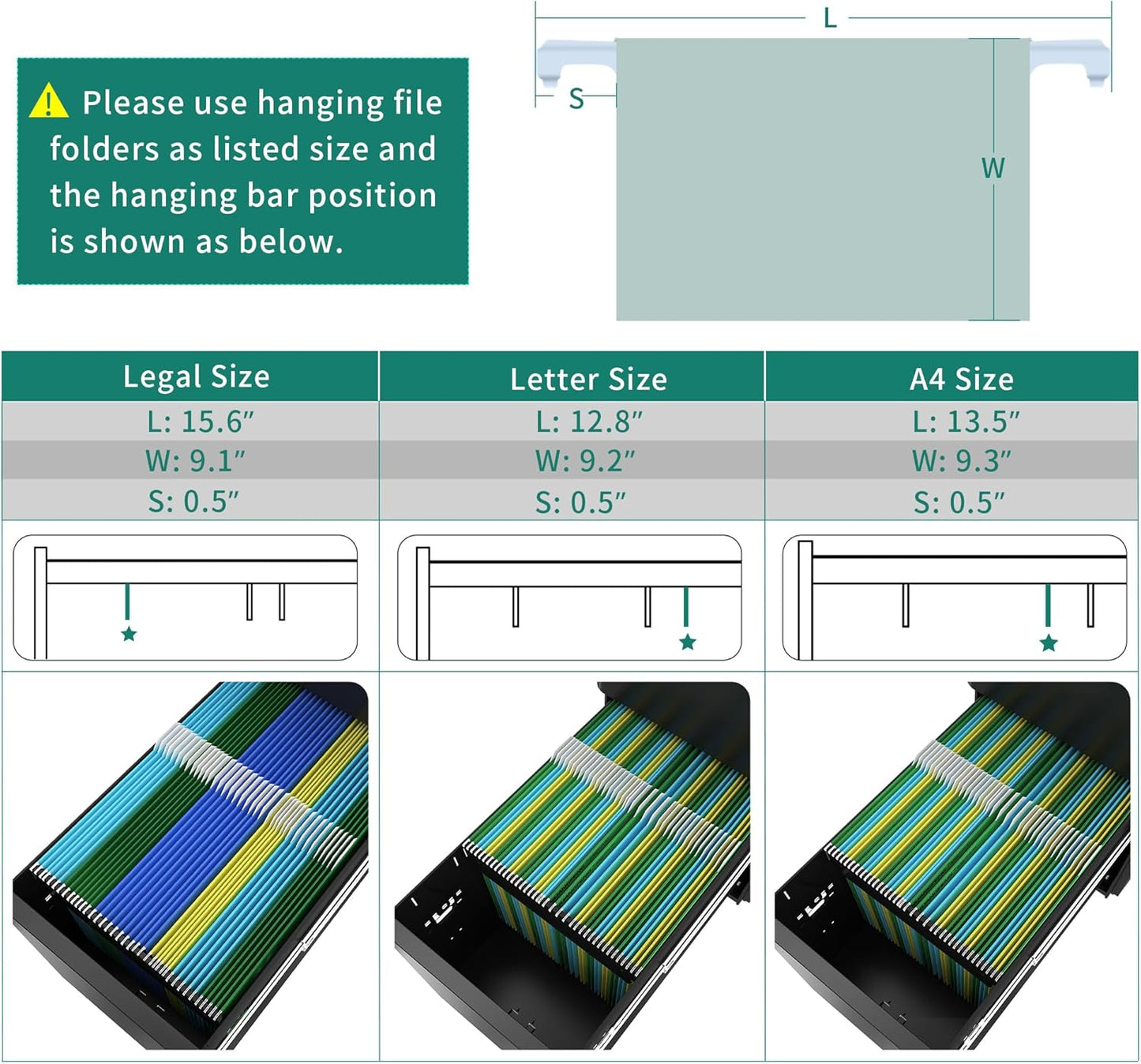 YITAHOME 3-Drawer File Cabinet, Lockable Mobile Filing Cabinet for A4/Letter/Legal Size Folder, Vertical File Cabinet for Home Office, Installed Except Casters, Black