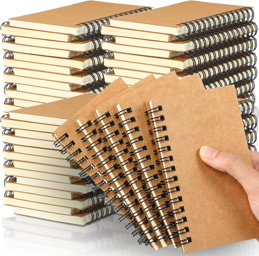 Jutom Small Spiral Notepad Bulk Journal Notebook Memo Pads 5 x 3'' Pocket Memo Pads Ruled Notebook Sketchbook Kraft Cover Notebooks, 120 Pages for Note Taking Business Office School(Kraft Color, 54
