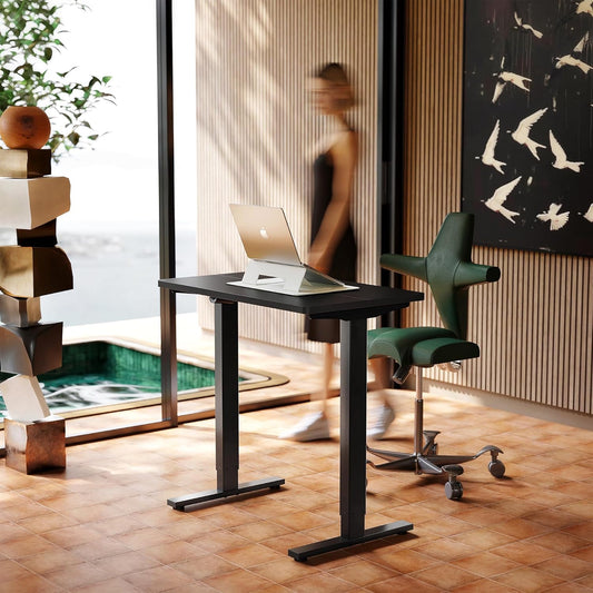 HUANUO 32" Small Electric Standing Desk Adjustable Height, 4 Memory Height Settings, Sit Stand Up Desk for Home Office & Computer Workstation, Black
