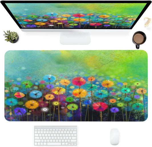 Desk Mat,Abstract Watercolor Flowers Extended Gaming Mouse Pad for Office Work & Game,Computer Keyboard Mouse Mat Desk Non-Slip Rubber Base Large Mousepad with Stitched Edges, 31.5x15.7inch