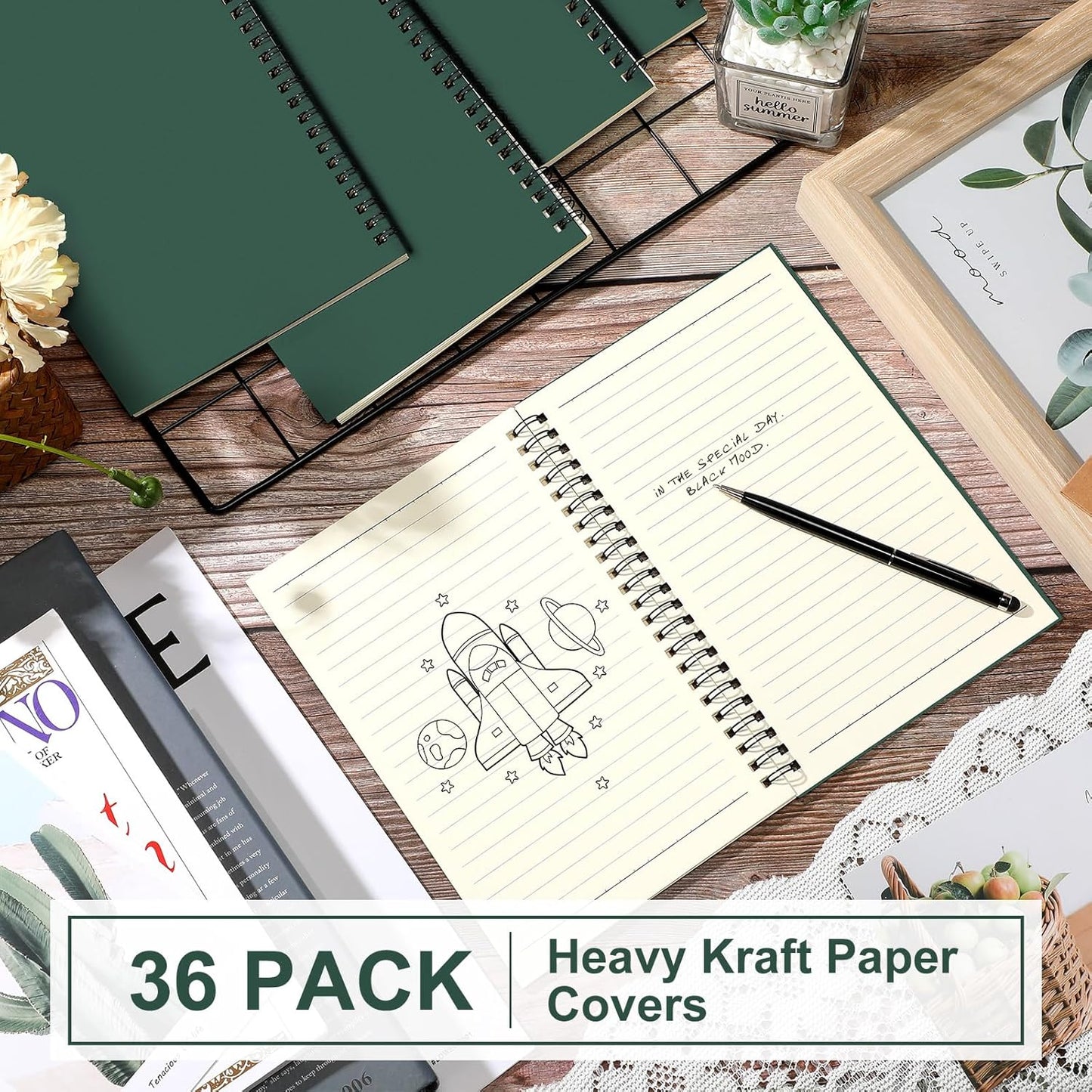 Yahenda Spiral Notebook Bulk A5 Journal Lined 8.3'' x 5.5'' Writing Composition Paper Small Notepad Subject Notebook for Students Office Business Back to School Supplies(Deep Green,36 Pcs)