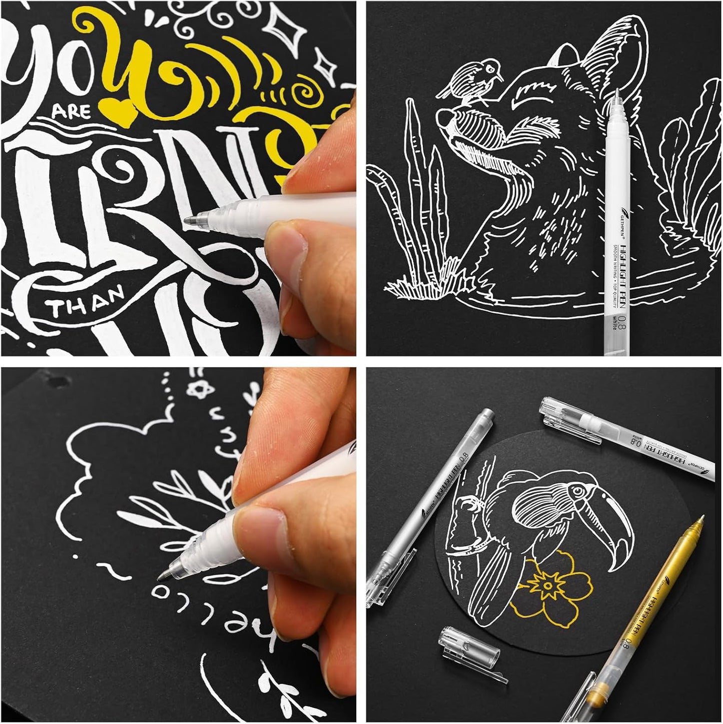 Silver Gel Pens, 0.8mm Fine Point Gel Ink Pen Set for Artists – Opaque Archival Ink for Black Paper Drawing, Card Making, Journaling Pack of 3