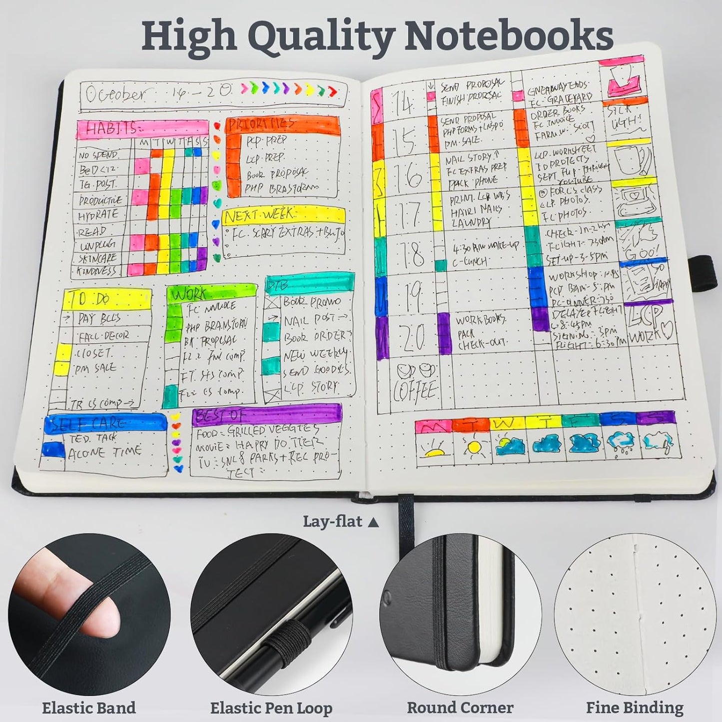 Hardcover Lined Bullet Dotted Journal Notebook, A5 140 192 Pages 100 120Gsm Paper College ruled for School,Work,Travel,and Daily Planning，5.7''*8.3'' (1, Turquoise, A5 Dotted)