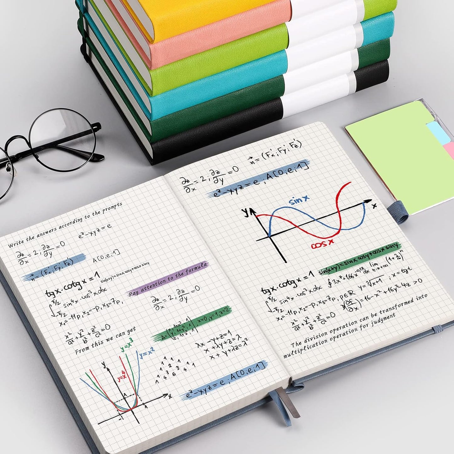 AHGXG Graph Paper Notebook - 320 Pages Grid Notebook Thick Journal A5, 100gsm Thick Graph Paper, Leather Hardcover, Inner Pocket,5.75'' × 8.38''- Green