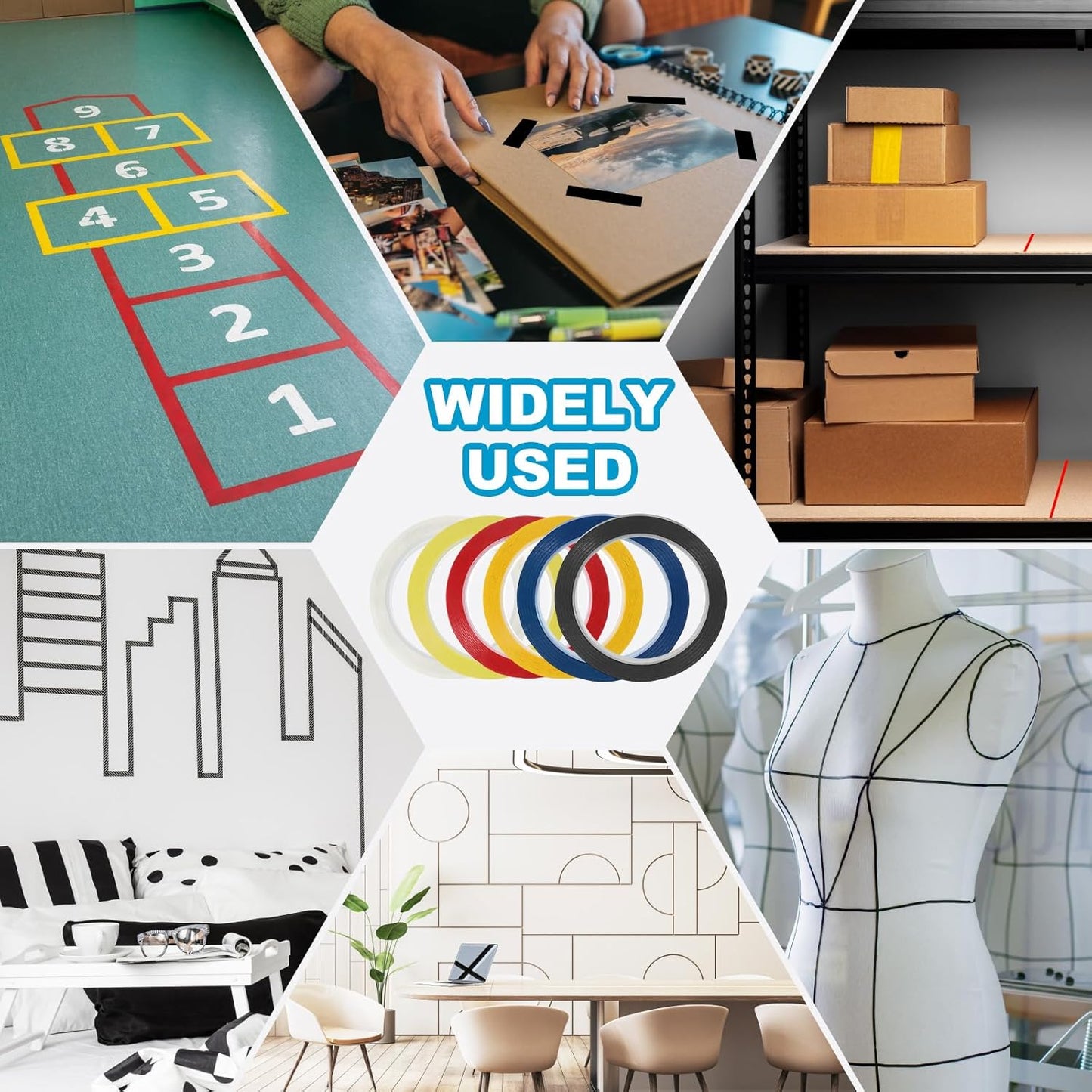 MECCANIXITY Whiteboard Tape 3/4" x 72 Yard Pinstripe Graphic Chart Line Grid Marking Tapes for Classroom Office Dry Erase Board Art, Clear, Pack of 3