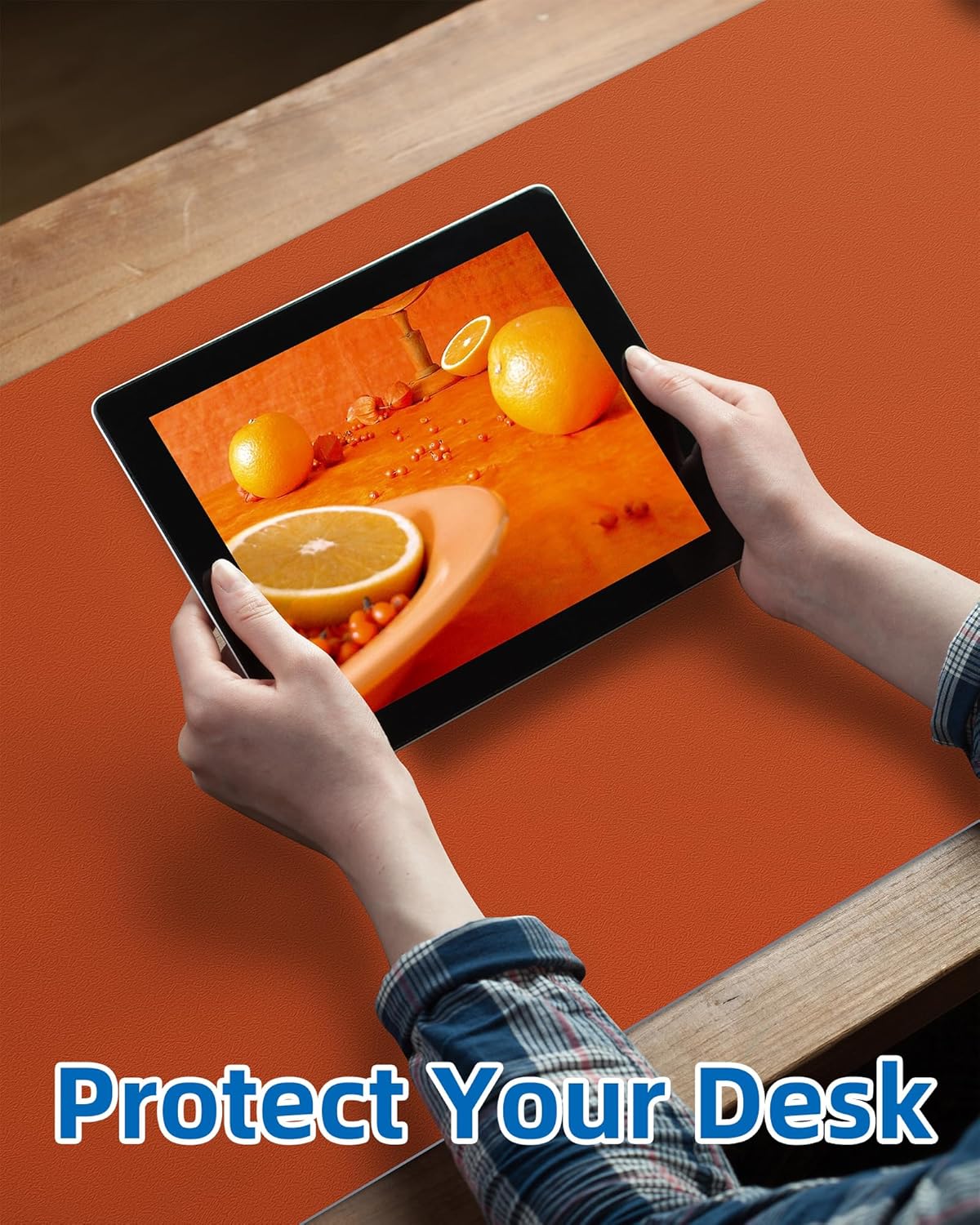 AFIING Leather Desk Pad Protector,Mouse Pad,Office Desk Mat, Non-Slip PU Leather Desk Blotter,Large Desk mat,Waterproof Keyboard mat for Office/Home/Decor (Orange,48"" x 17"")