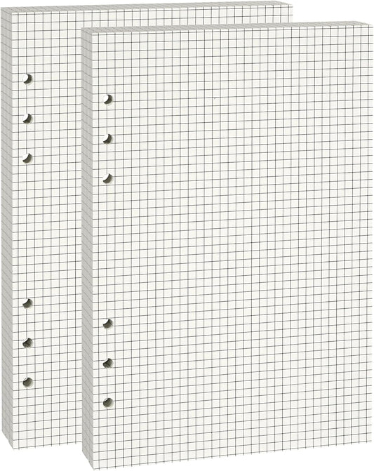 A5 Grid-Ruled Refill Paper, 100gsm Thick Beige No-Bleed Sheets (2 Packs, 80 Sheets Each), Pre-Punched – Fits A5 6-Ring Binders for Office, School & Teachers