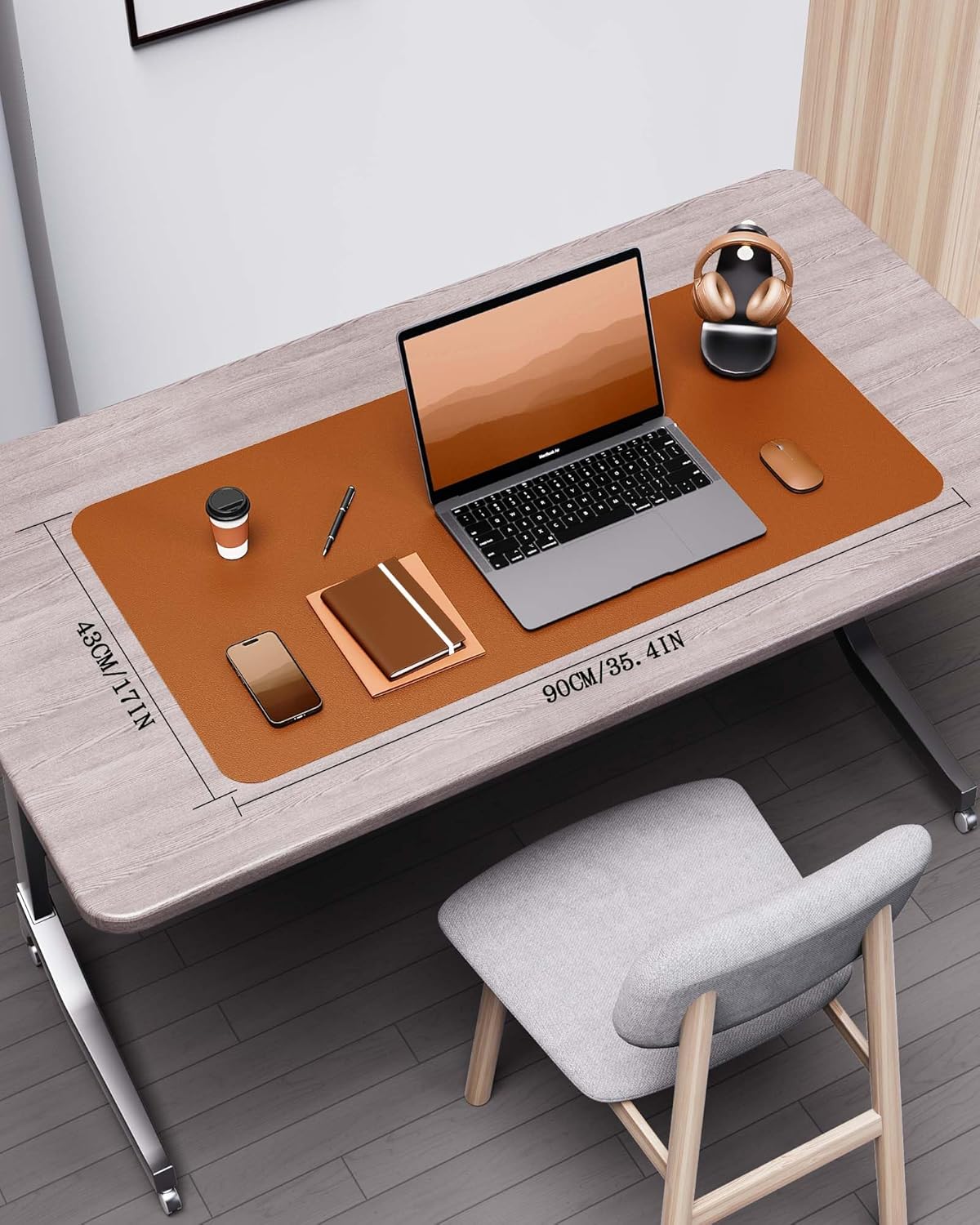 YSAGi Double-Sided Desk Pad, 35.4"x17" Leather Desk Mat, Eco Cork Desk Pad Protector,Large Mouse Pad,Waterproof Desk Blotter for Office/Home (Brown/Cork)