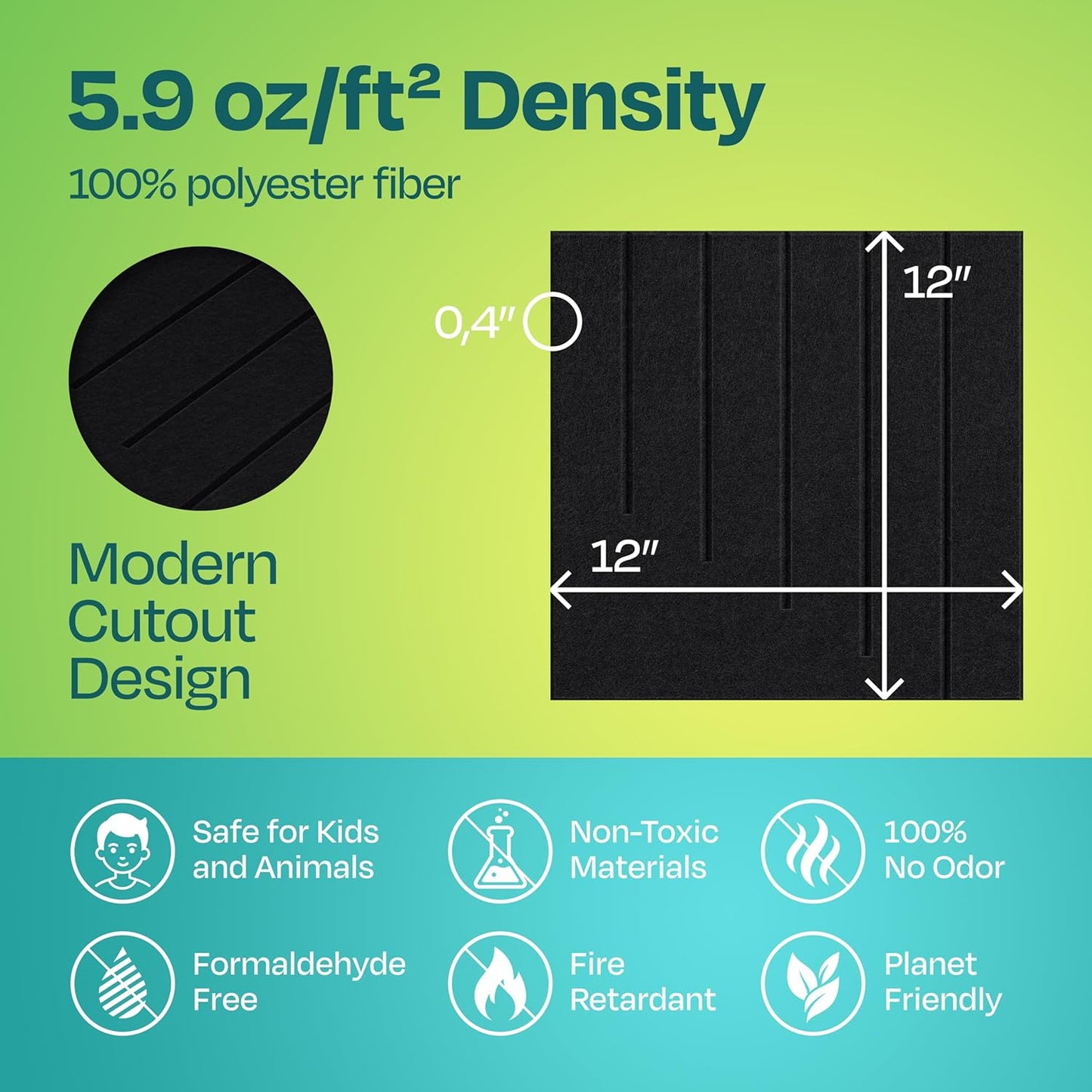 Acoustic Panels 12-Pack Soundproof Wall Panels 12"x12"x0.4" Decorative Sound Dampening for your Home, Office, Studio, Bedroom & More with Unique LineWave Carving [Deep Black]