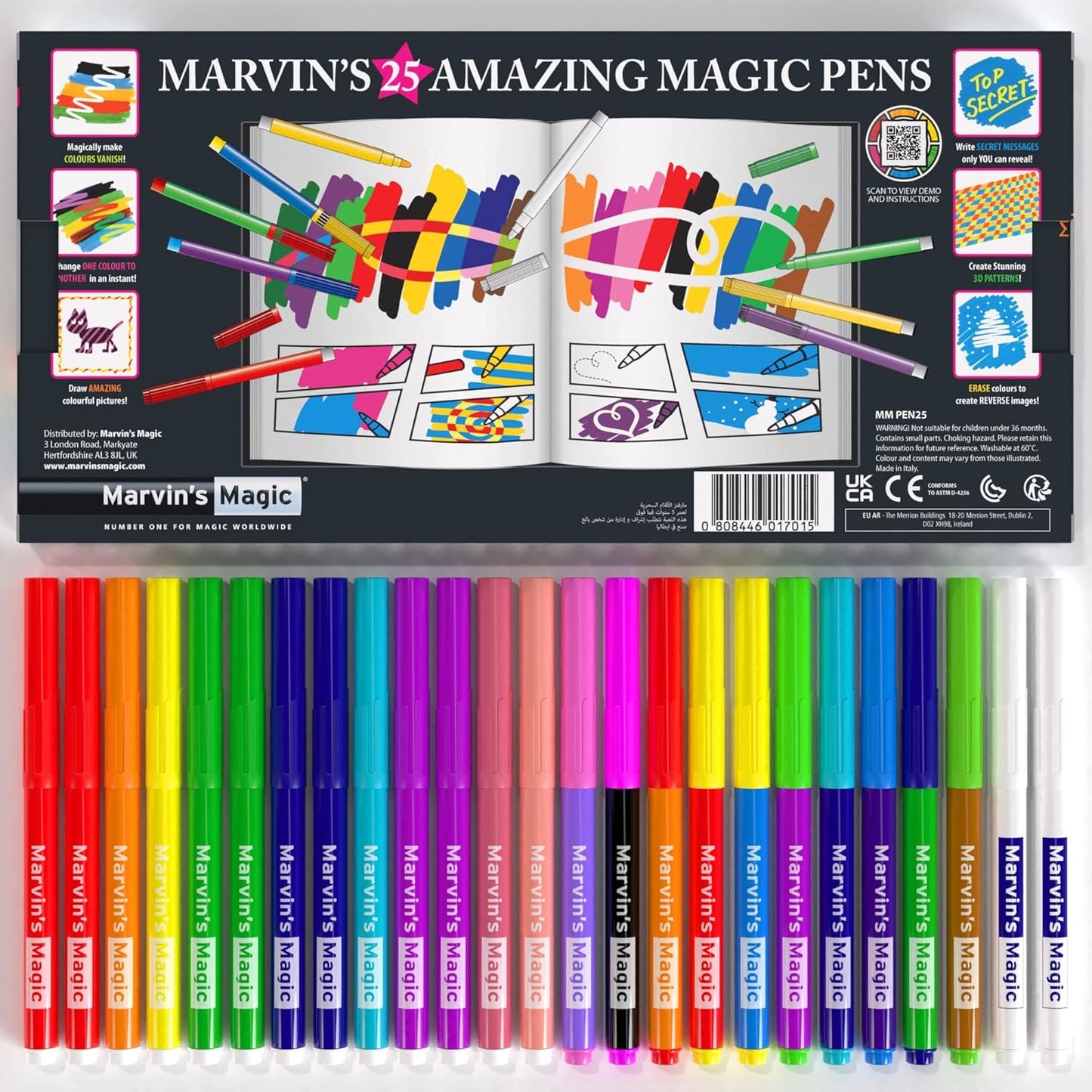 Marvin's Magic - Original x 25 Amazing Marker Pens - Color Changing Magic Pen Art - Create 3D Lettering or Write Secret Messages - Includes 25 Colour Changing Pens