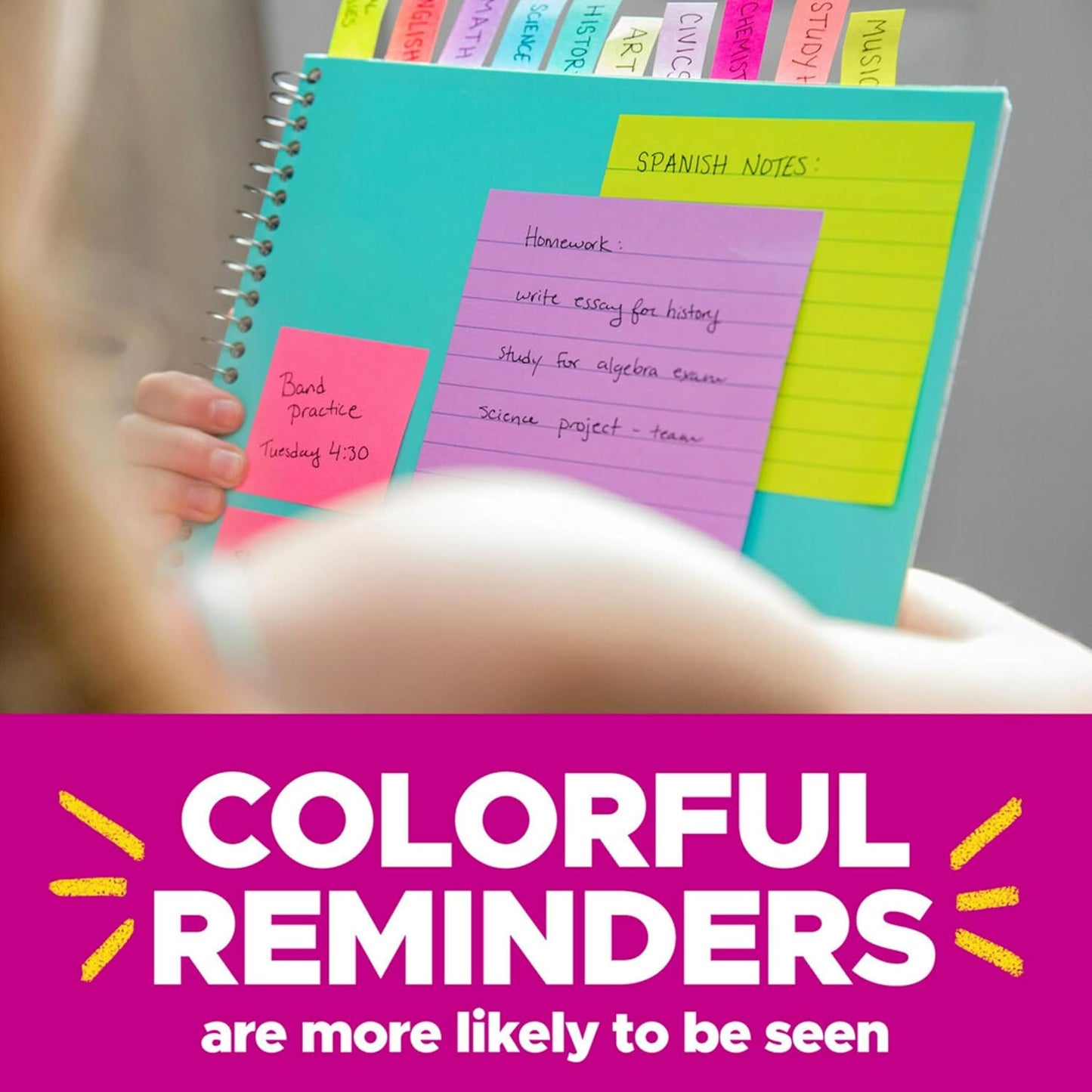 Post-it Notes, 4 in x 6 in, 5 Lined Sticky Note Pads, 100 Sheets per Pad, Beachside Café Collection, School Supplies and Office Products