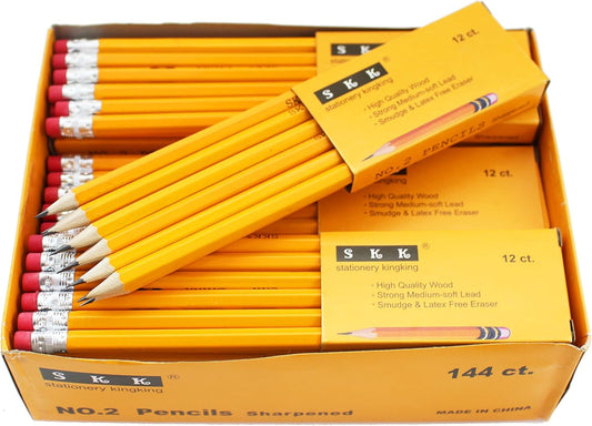 SKKSTATIONERY Pre-sharpened pencils, Pencils Sharpened with eraser top, #2 HB pencil, 144/box.