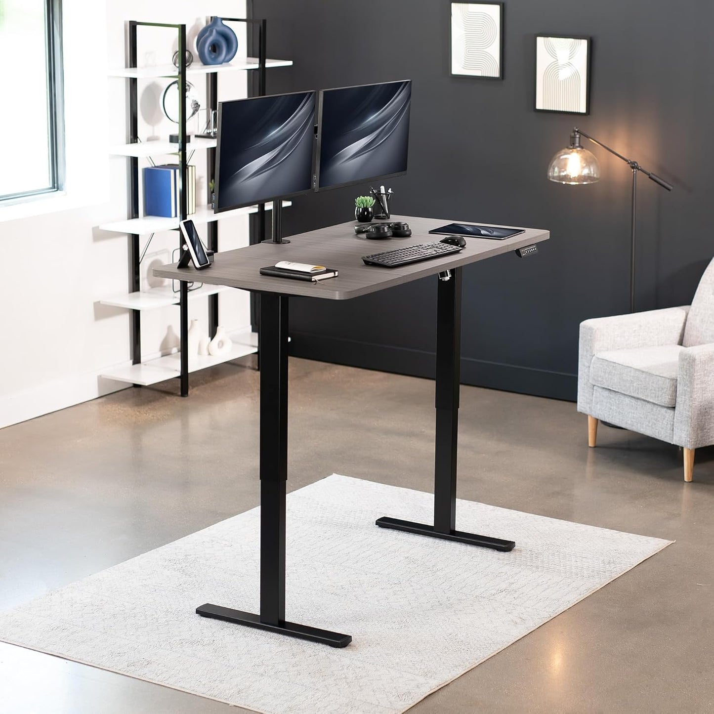VIVO Electric 60 x 30 in Standing Desk, Memory Height Adjustment, 1B Series, Dark Gray Top Black Frame, DESK-KIT-1B6G-30