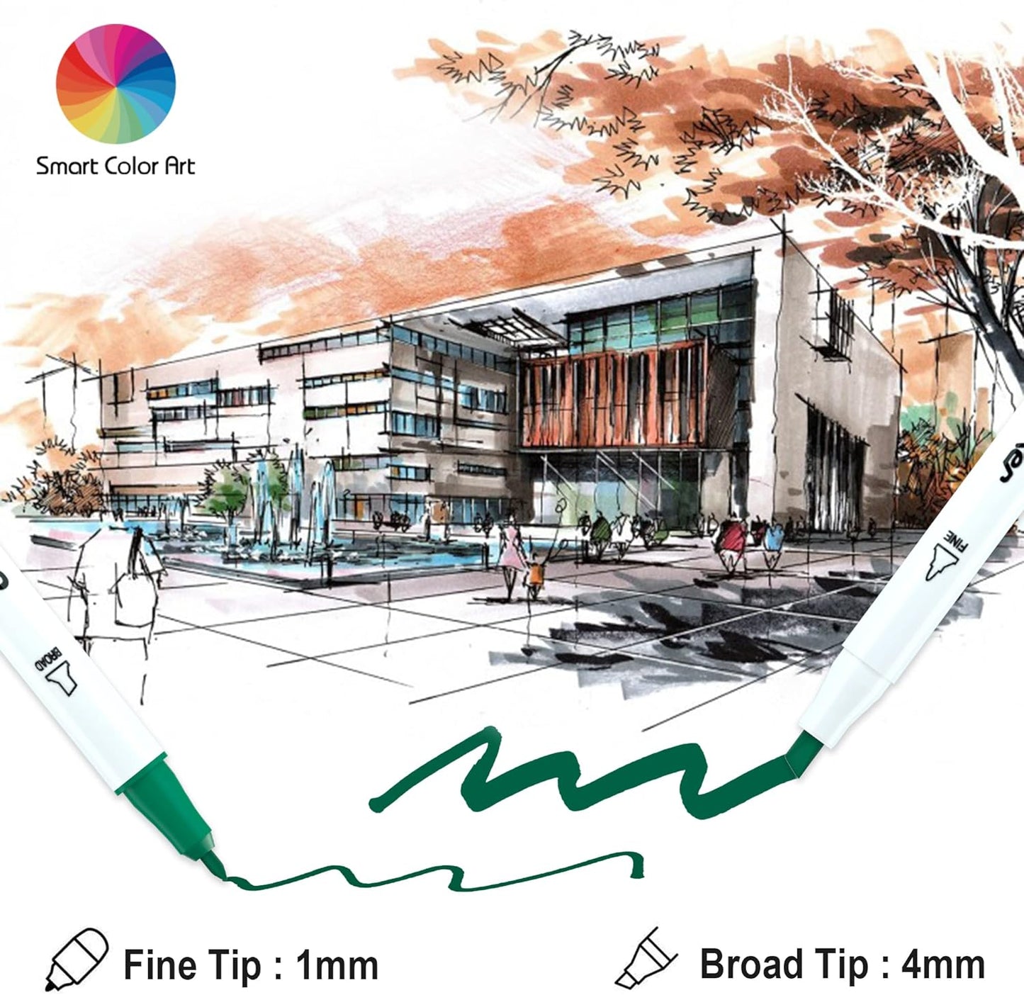 Smart Color Art Art Markers, 44 Coloring Markers and 1 Blender, 45 Pack Alcohol Based Dual Tip Permanent Highlighters with Case, Excellent for Adults Kids Marking Drawing Sketching