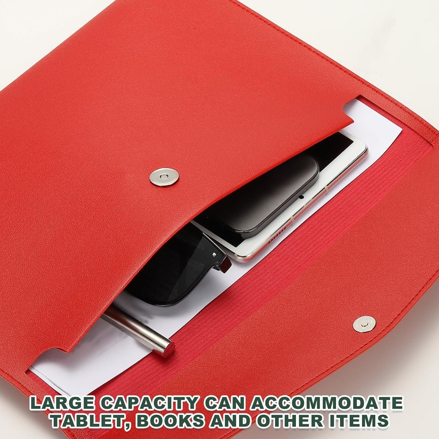 PATIKIL PU Leather A4 File Folder, Document Holder Filing Organizer Portfolio Envelope Folder Case with Snap Closure for Letter Receipt Style 2, Red