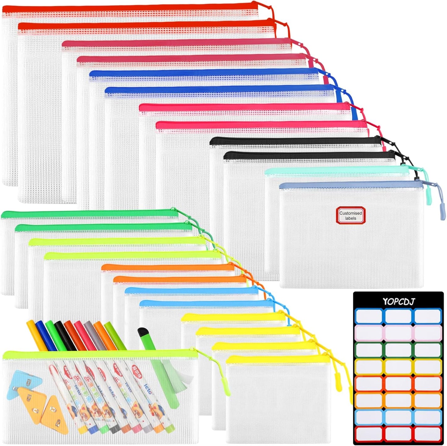 24PCS Mesh Zipper Pouch Storage Bags, 8 Sizes Board Game Bags, 12 Colors Reusable Pouches for Organizing, Organizer for Travel