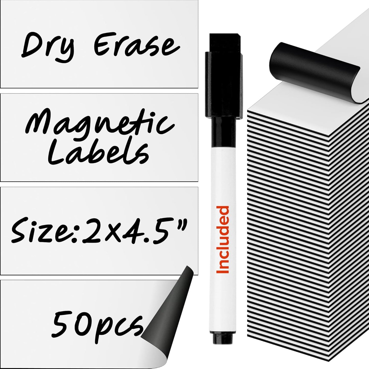 Dry Erase Magnetic Labels - Reusable Sticky Notes - Magnetic Notepads for Refrigerator (White, 50)