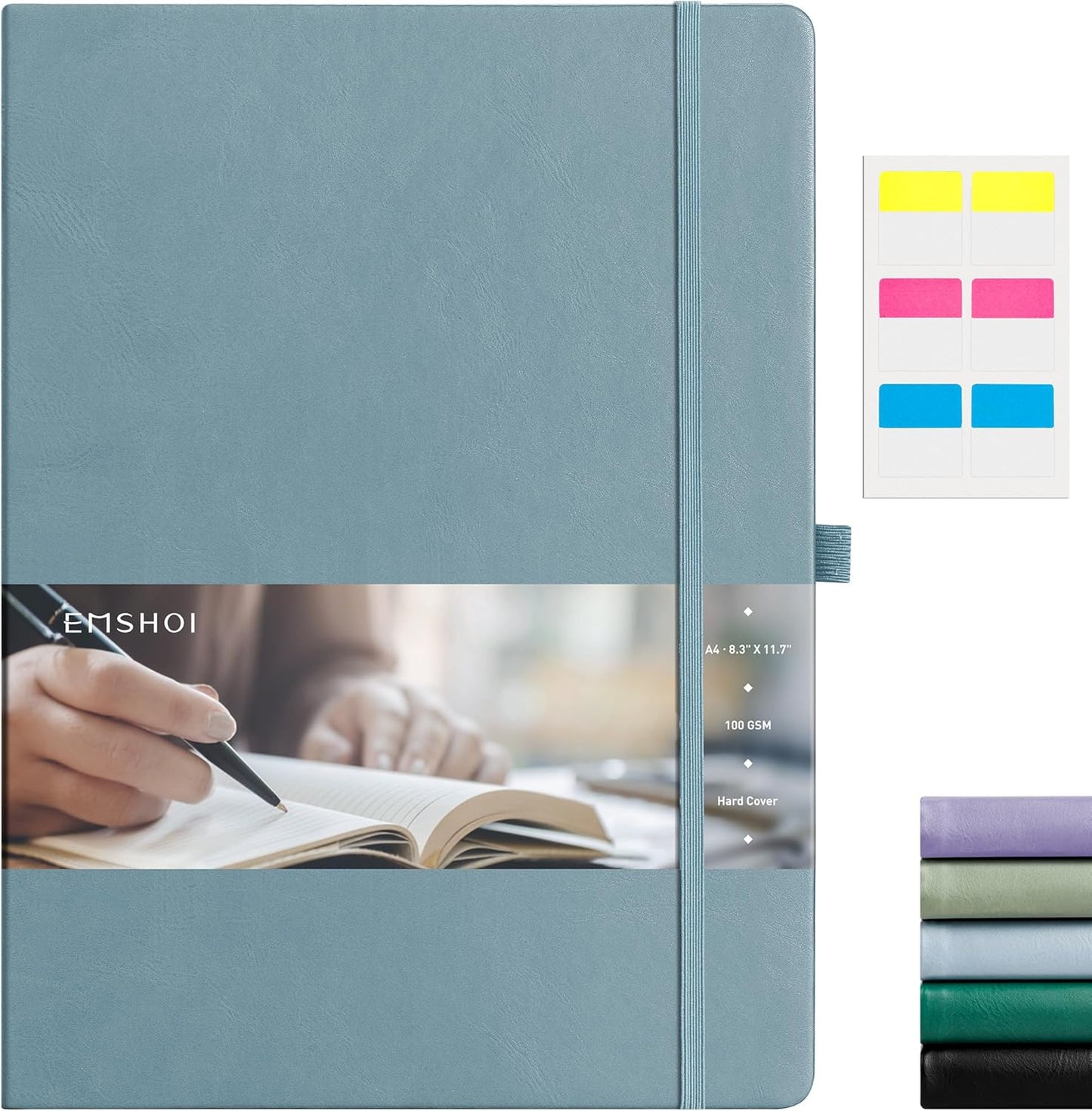 EMSHOI Graph Paper Notebook, 8.5" x 11" Hardcover Leather Journal for Women Men, 192 Pages 100 GSM Grid Paper A4 Large Journals for Writing, Graph Notebook for Work, Graphing, Engineering, GrayBlue