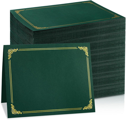 gisgfim 100Pcs Certificate Holders Diploma Covers Single Sided Gold Foil Border Award Certificate Covers for Letter Size 8.5x11 Certificates Cardstock Document Papers Storage Organizer (Green)