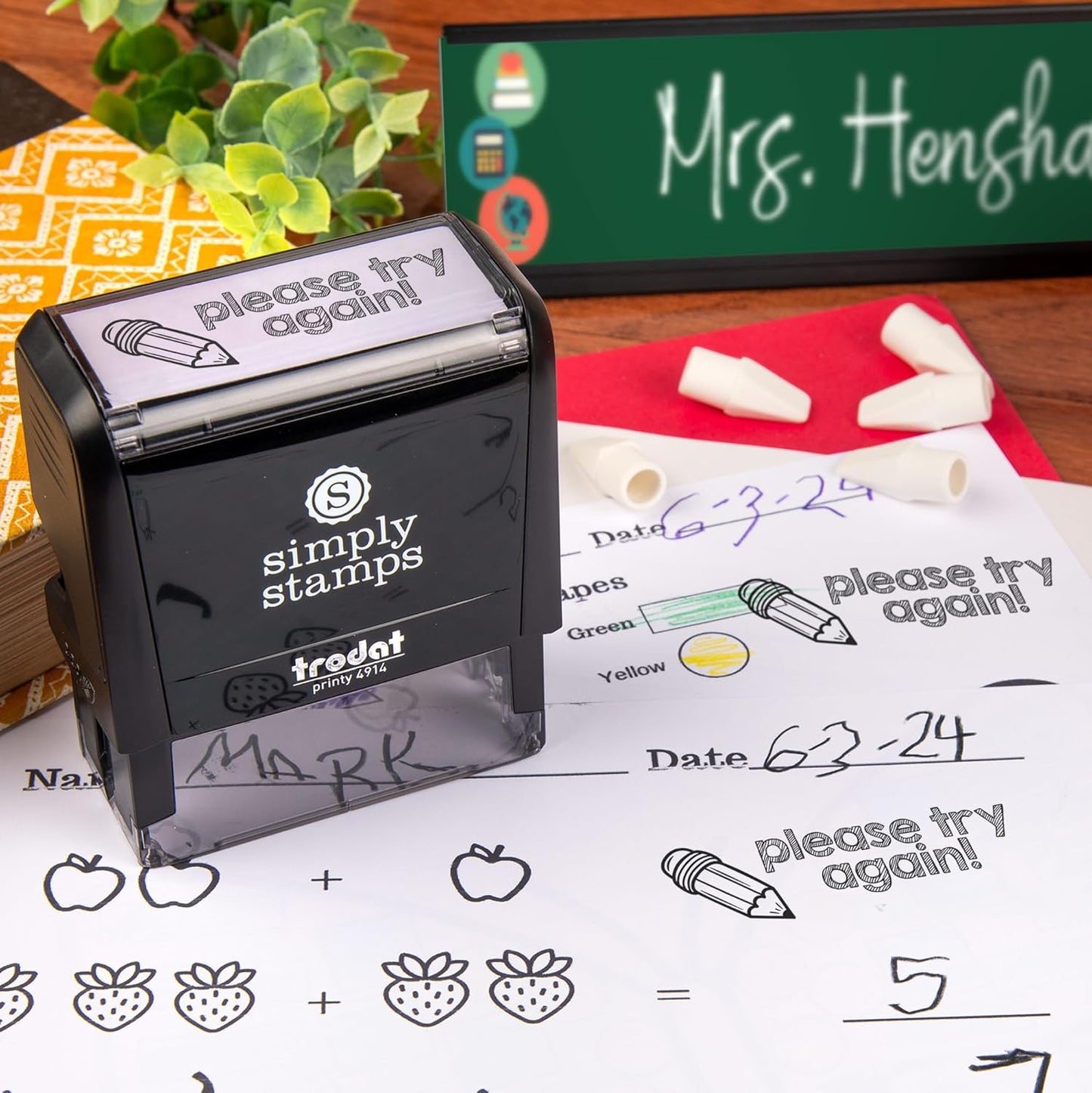 Custom Self-Inking Stamps | 49 Creative Designs | Fun Classroom Phrases | Grading Made Easy | Large Book Stamps