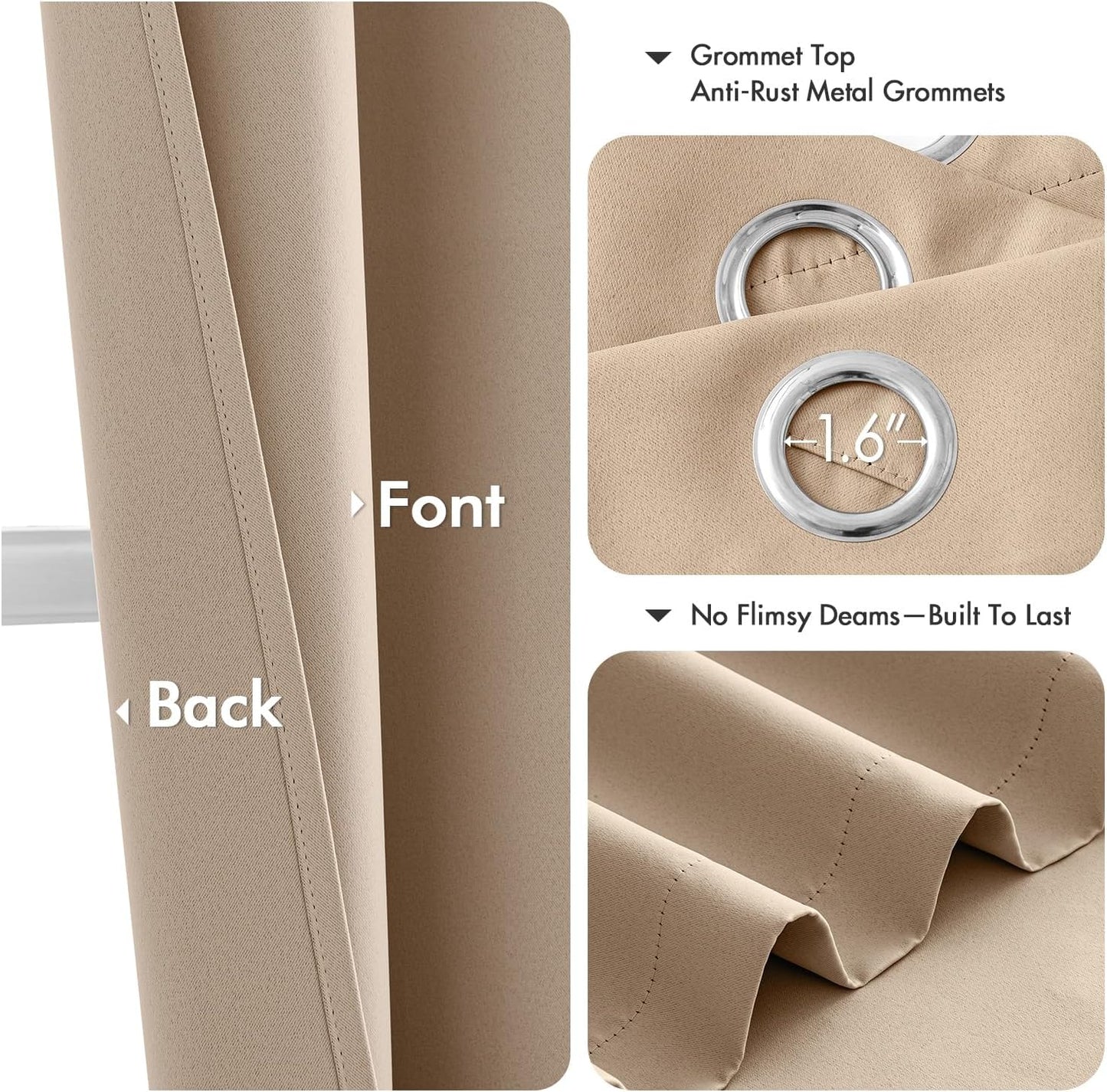 MIULEE Beige Blackout Curtains for Bedroom Living Room 72 Inches Long 2 Panels, Thermal Insulated Room Darkening Drapes Solid Grommet Top Noise Reduction Light Blocking Window Curtains W40 x L72 Inch