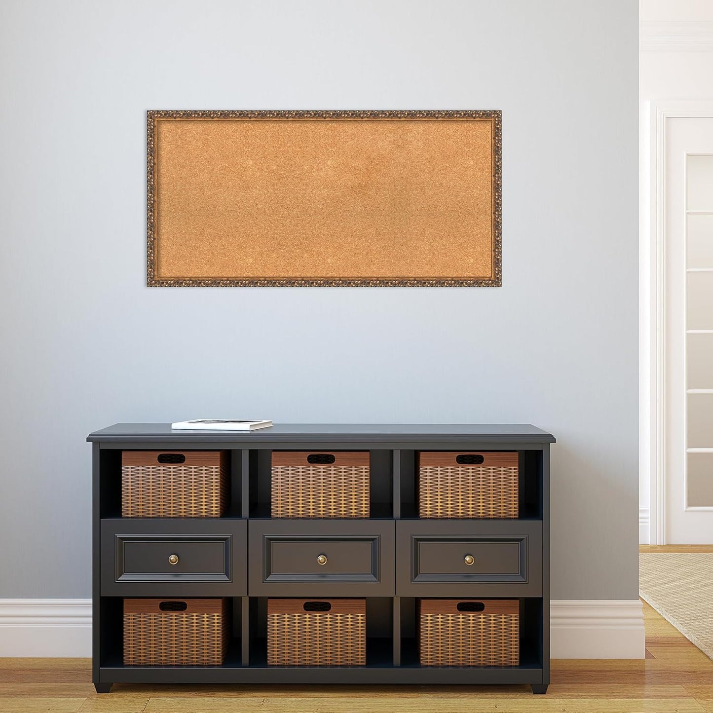Amanti Art Natural Cork Board for Wall, 20x40 Vision Board with Bronze Frame, Large Corkboard Office Decor for Home Organization, Traditional Corkboard Pinboard to Display Items for Home Organization