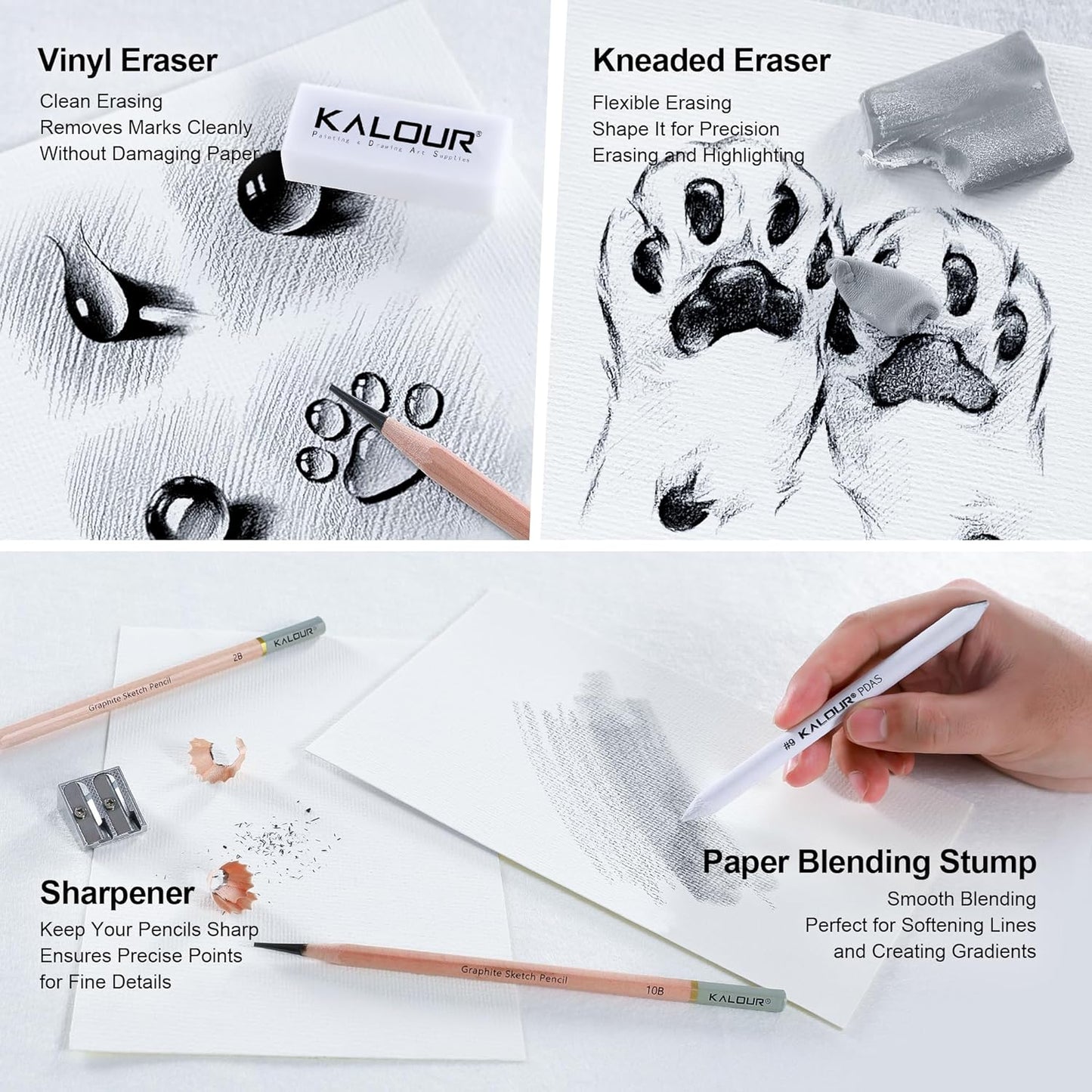 KALOUR 29 Pro Sketching Drawing Pencils Set with Roll-Up Nylon Case – 14 Graphite Pencils (14B–5H), Charcoal Pencils, Erasers, Sharpener & Stumps – Complete Art Kit for Artists & Beginner