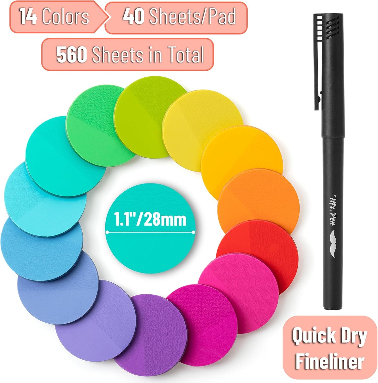 Mr. Pen- Transparent Sticky Note Set, 560Sheets, Colorful, Round Transparent Sticky Notes Set