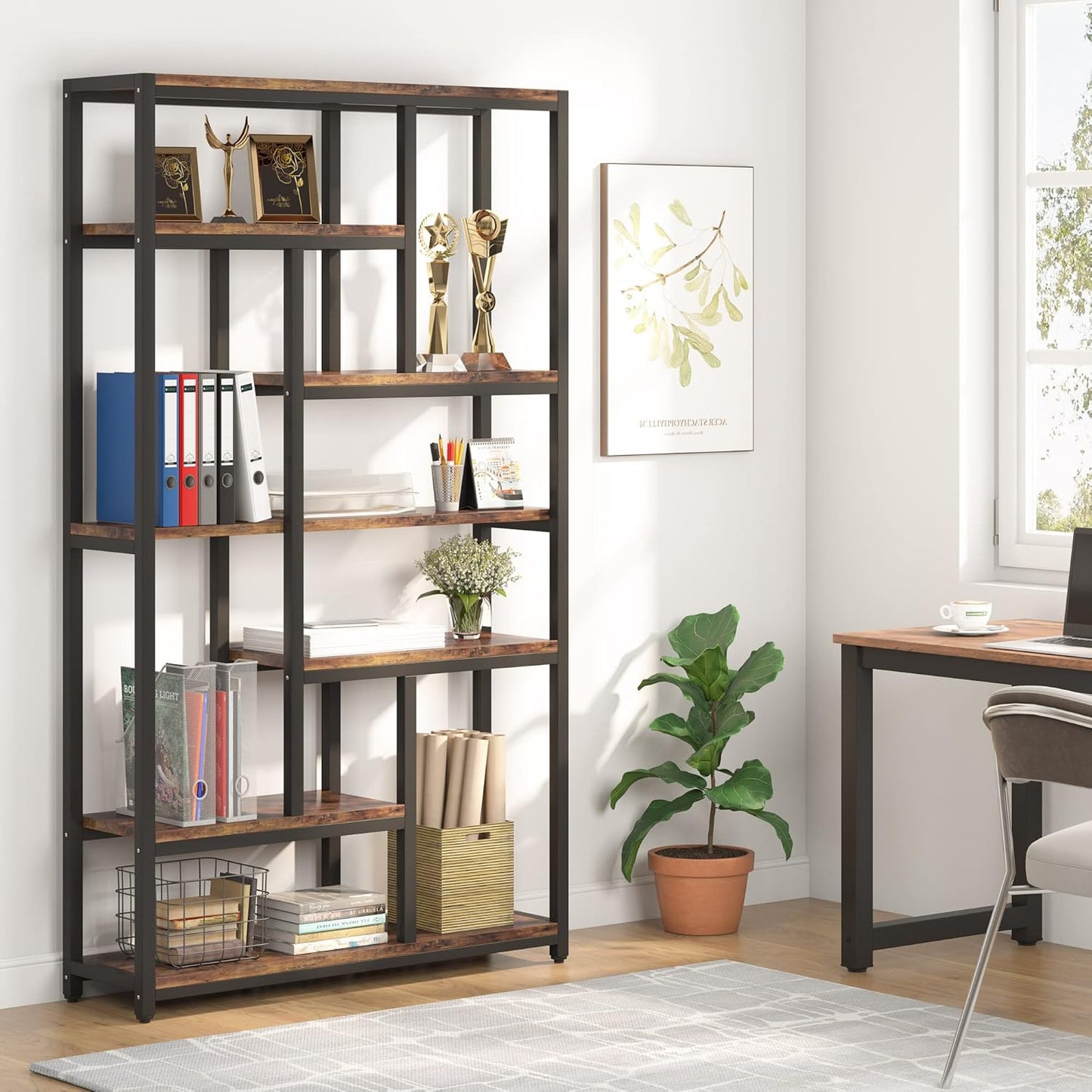 Tribesigns 79 Inch Extra Tall Bookshelf, 7-Tier Vintage Bookcase, Industrial 10-Shelf Open Storage Shelves Display Shelves Organizer for Home Office