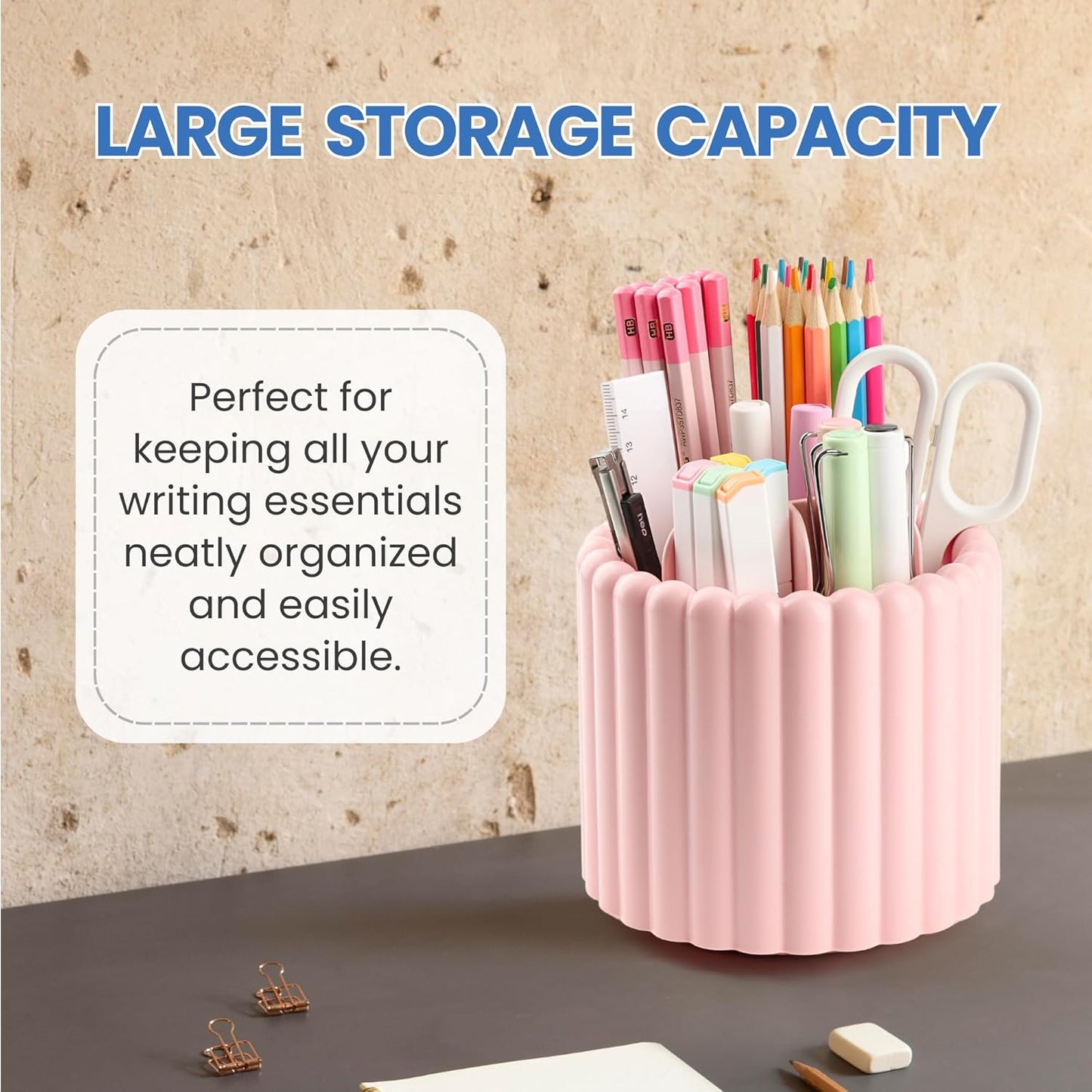 Desk Organizer, 360° Rotating Pen Holder for Desk, Pencil Cup with 7 Compartments Storage Box Caddy for Kids, Office, School, Home (White)