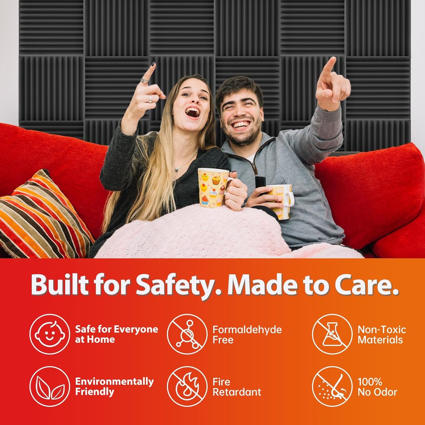 54 Pack Acoustic Panels – Sound Proof Foam Panels for Wall 12"x12"x1", Flame Retardant Wedge Acoustic Foam, High-Density Sound Absorbing Panels for Home Studio(Black, 1" Thick 54 Pack)