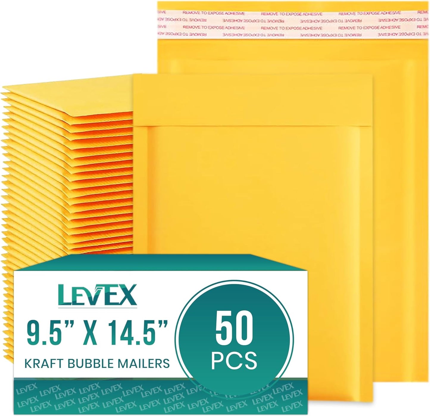 Levex - #4 9.5" x 14.5 [50 Pack) Kraft Bubble Mailers, Padded Envelope Mailers, Packing Envelope & Mailing Bags for Shipping
