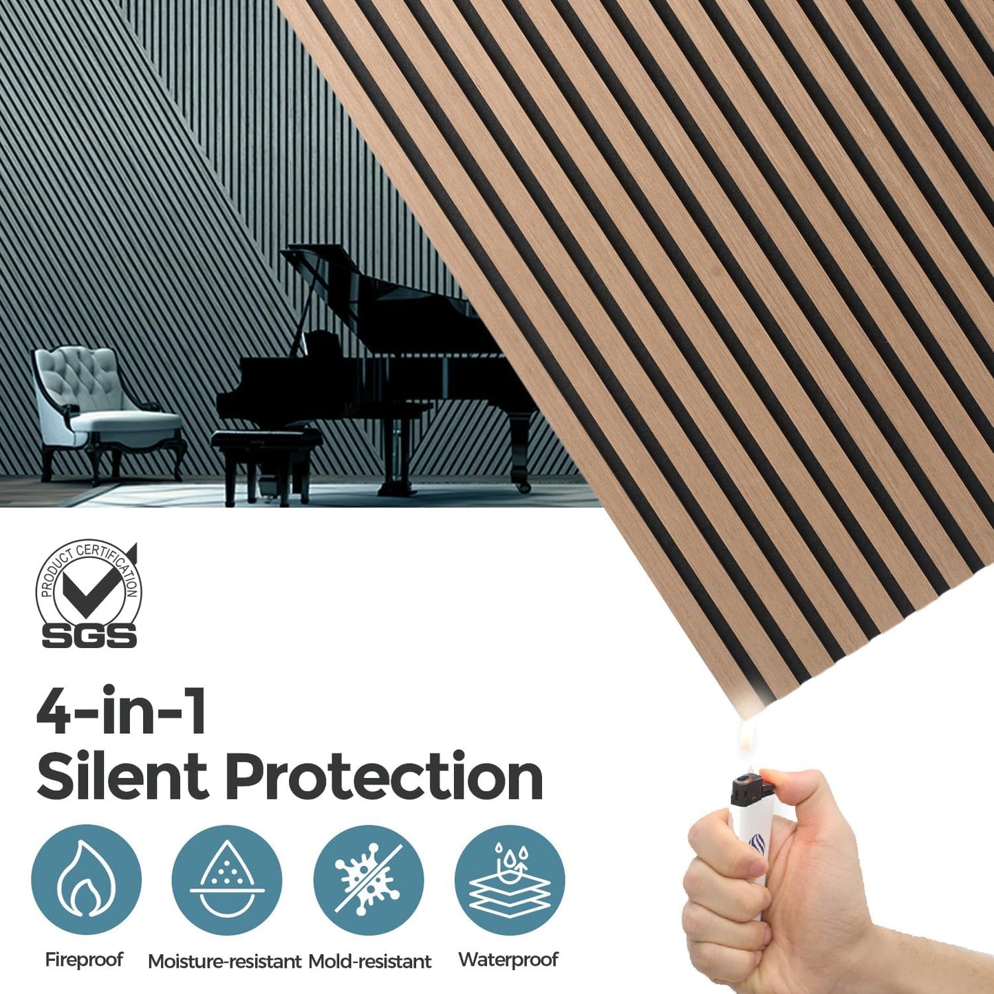 AKUMAX Sound Proof Foam Panels for Walls-Wood Wall Slat Acoustic Panels for Wall and Ceiling-96x24Inches 2 Soundproof Solar Panels,3D Wall Panels for Home Decor (Walnut)