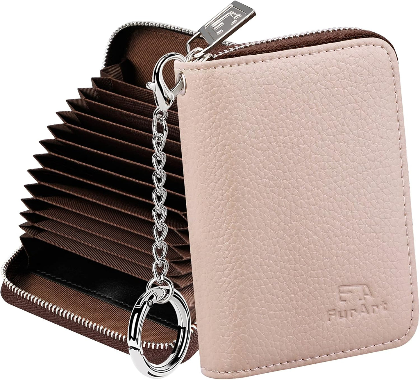 FurArt Zipper Wallet Women, RFID Blocking Credit Card Wallet, Business Card Holder, Compact Size KeyChain Wallet