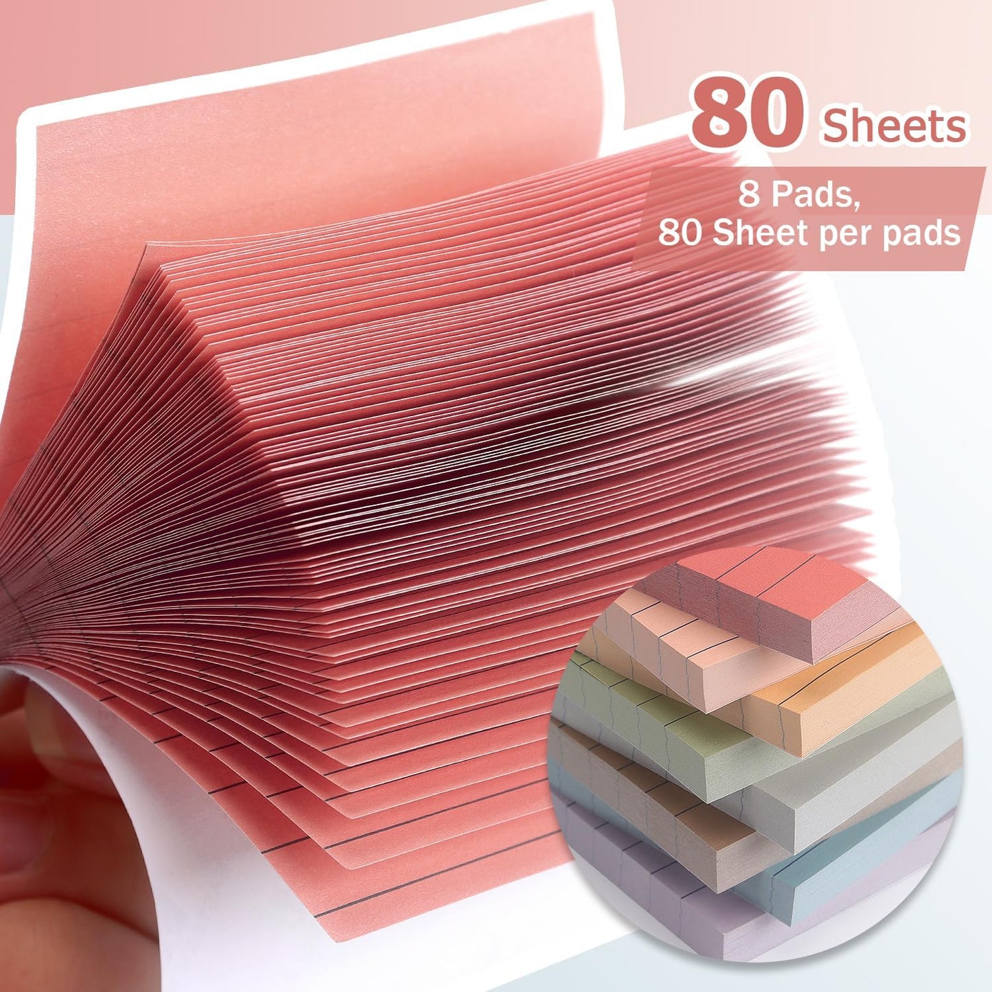 8 Pads Lined Sticky Notes Vintage Color 3x3 in, Self-Stick Sticky Note Pads Lined Pads 8 Pads/Pack, 640 Sheets, Easy to Paste for Office, School, Home