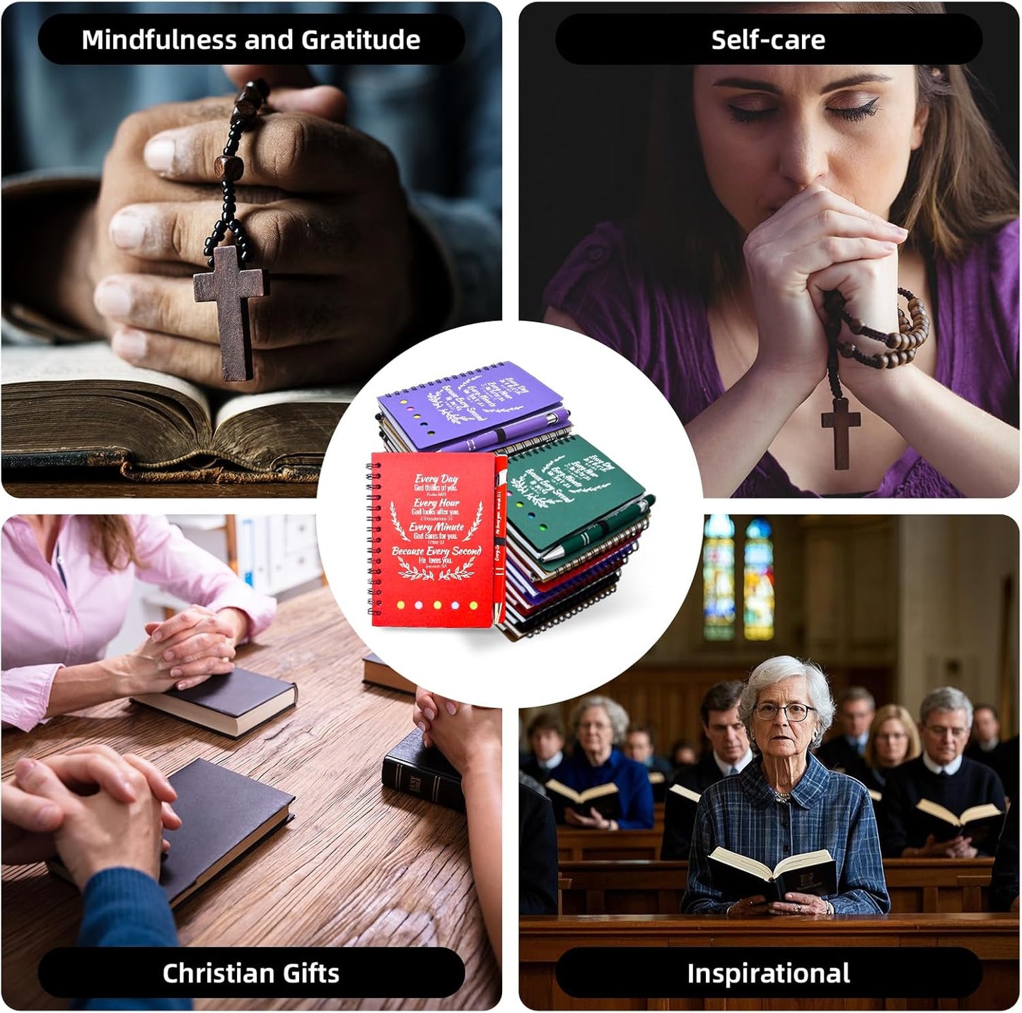60 Pcs Bulk Christian Gifts Prayer Journal for Woman - 30 Set Religious Notepad with Christian Pen - Bible Notebook - Church Gifts for Inspirational, Bible Study, Devotions (Colorful)