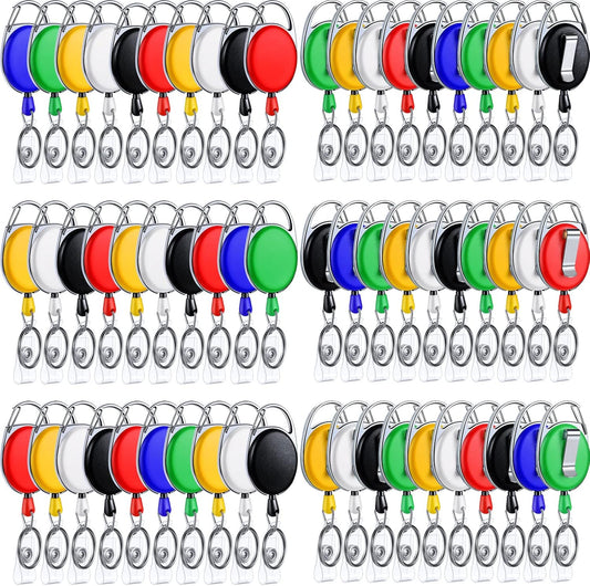 Laumoi 80 Packs Retractable ID Badge Holder Badge Reel with Belt Clip and Key Ring, Name ID Badge Clips Keychain for Office Worker Doctor Nurse Employee (Multicolor)