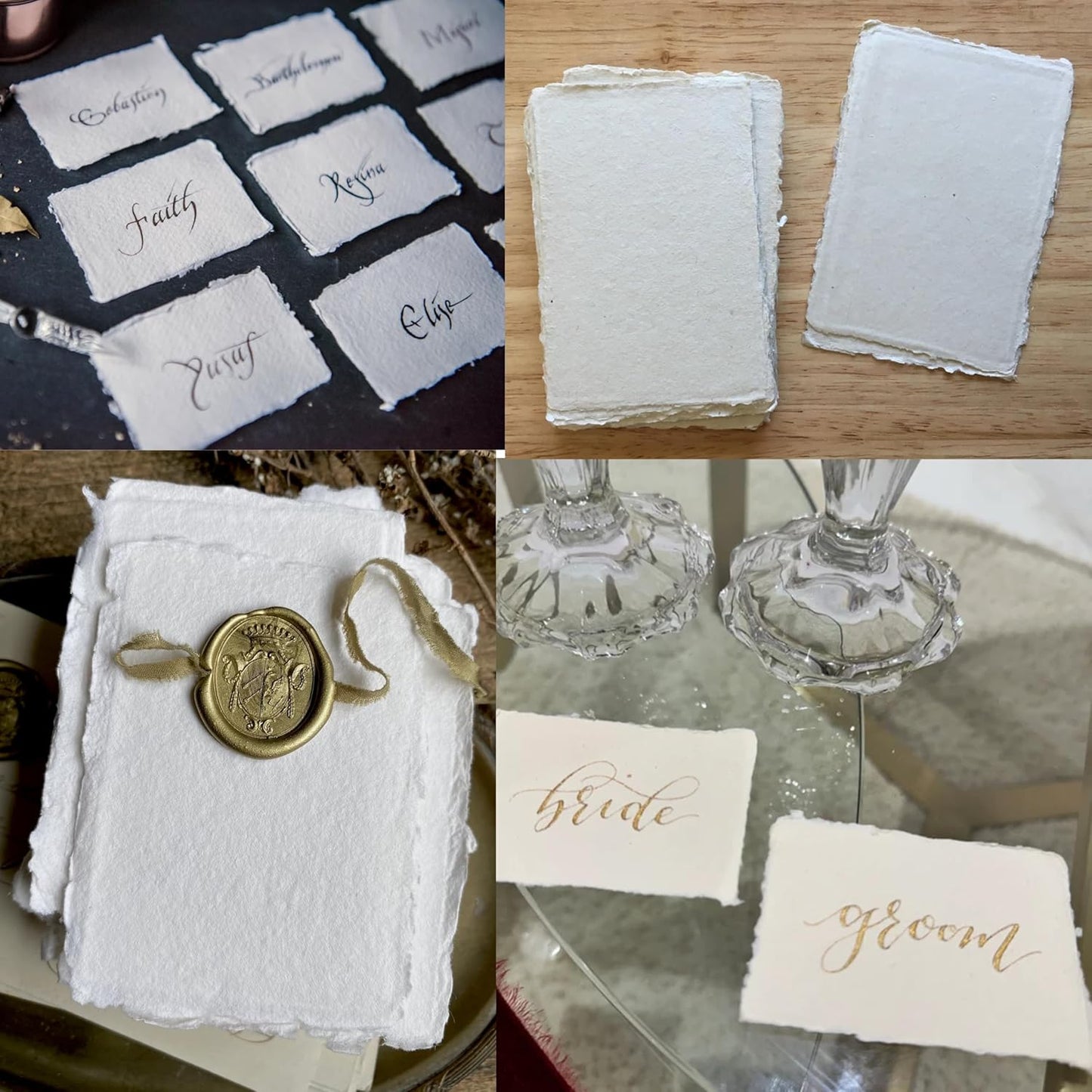 Handmade Deckle Edge Blank Paper - Mixed Media Loose Leaf Paper for Placecard/Escort Cards , Place Cards, Vow Cards, Business Card - White Color - Package of 50 - Thick 150 GSM - 2 x 3"