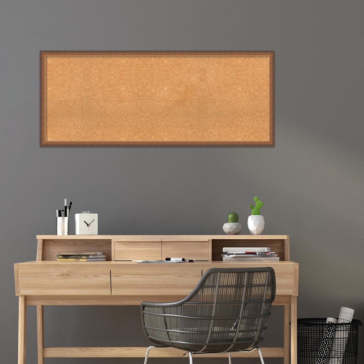 Amanti Art Natural Cork Board for Wall, 22x54 Vision Board with Bronze Frame, Oversize Corkboard Office Decor for Home Organization, Modern Corkboard Pinboard to Display Items for Home Organization