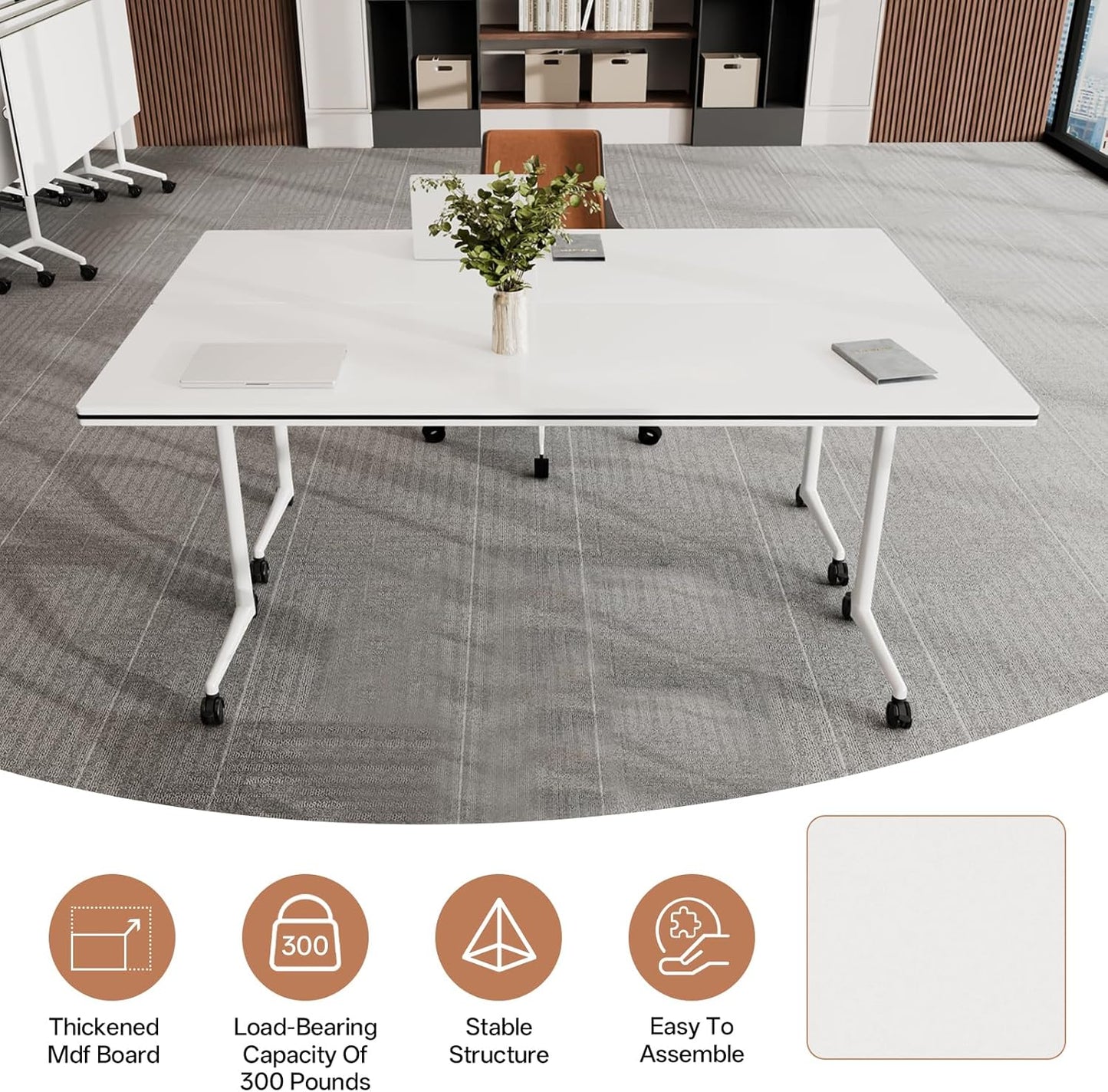 Conference Table, Folding Conference Tables for 2-20 People, Modern Conference Room Table with Wheels, Super Sturdy Large Rectangle Mobile Meeting Seminar Tables for Office (2PCS 55.1in)