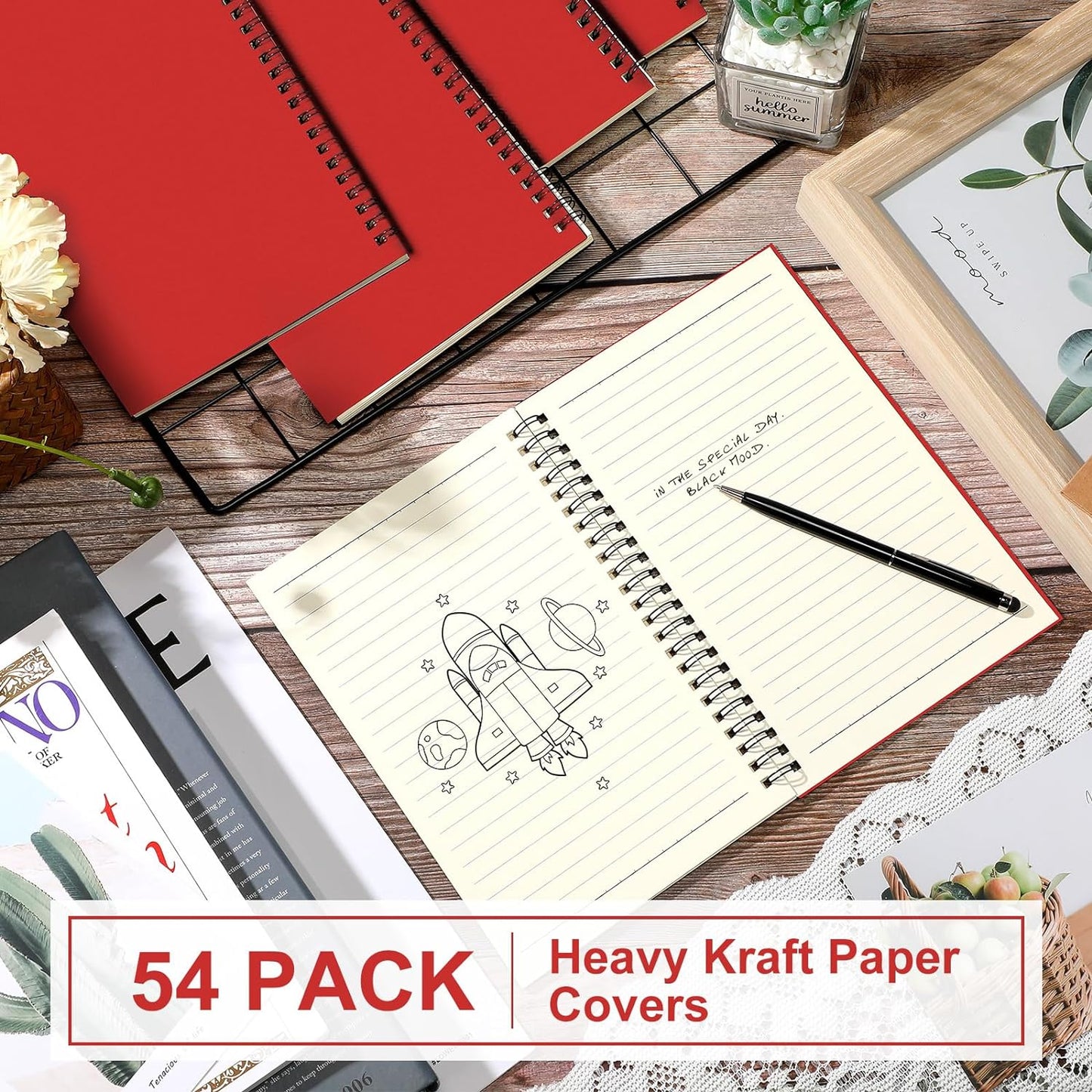 Yahenda Spiral Notebook Bulk A5 Journal Lined 8.3'' x 5.5'' Writing Composition Paper Small Notepad Subject Notebook for Students Office Business Back to School Supplies(Red,54 Pcs)