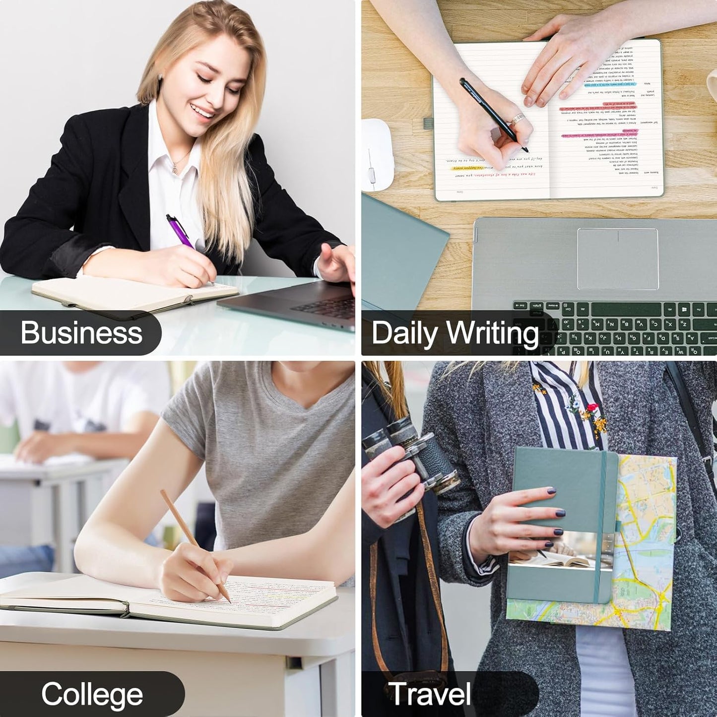 EMSHOI A5 Lined Journal Notebook - 120gsm Thick PU Leather Hardcover with Sticky Notes, 256 Numbered College Ruled Notebook for Work, School & Writing, 5.75" x 8.38" Dark Grey